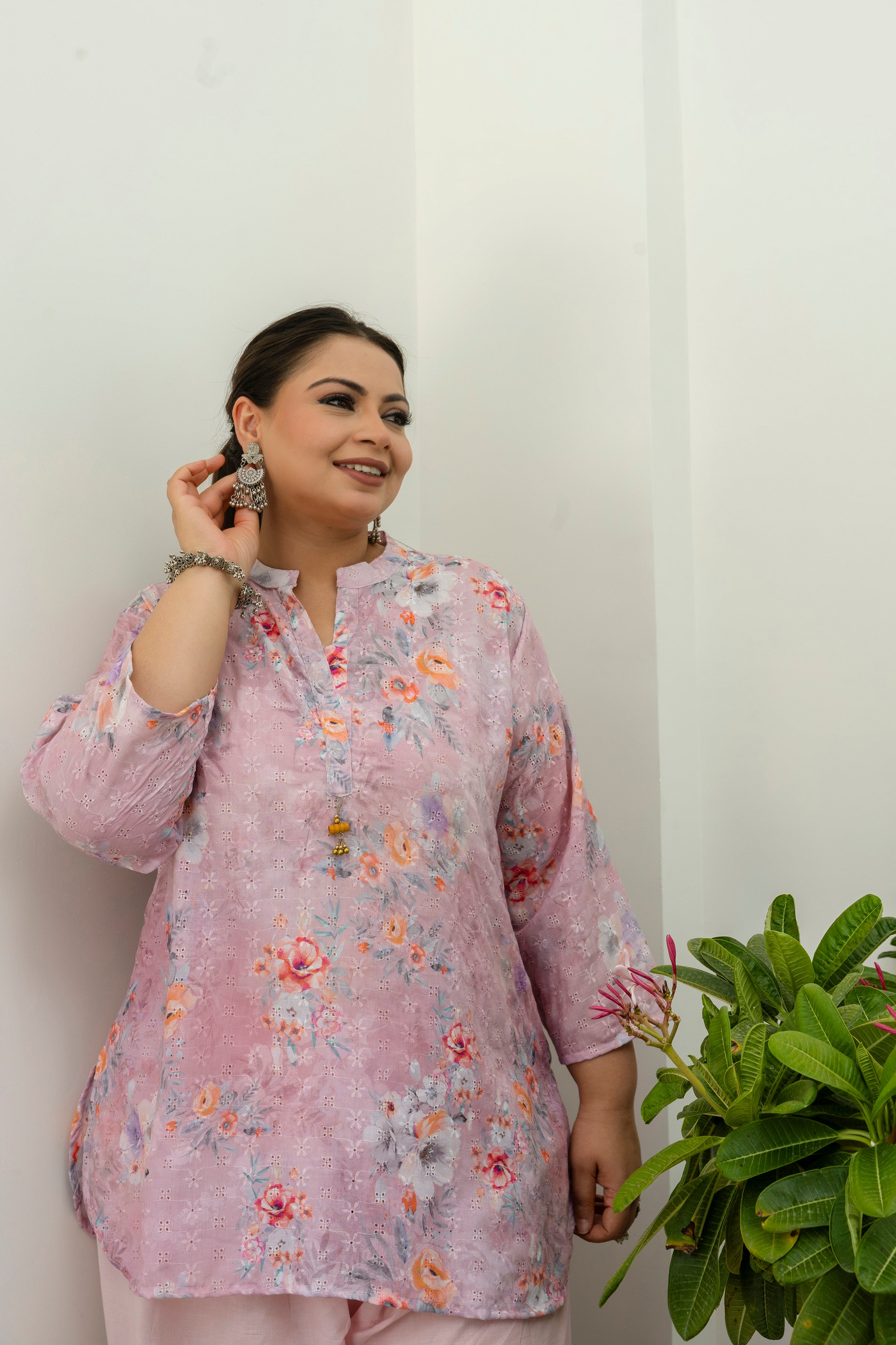 Blush Floral Chikankari Schiffli Short Co-ord Set