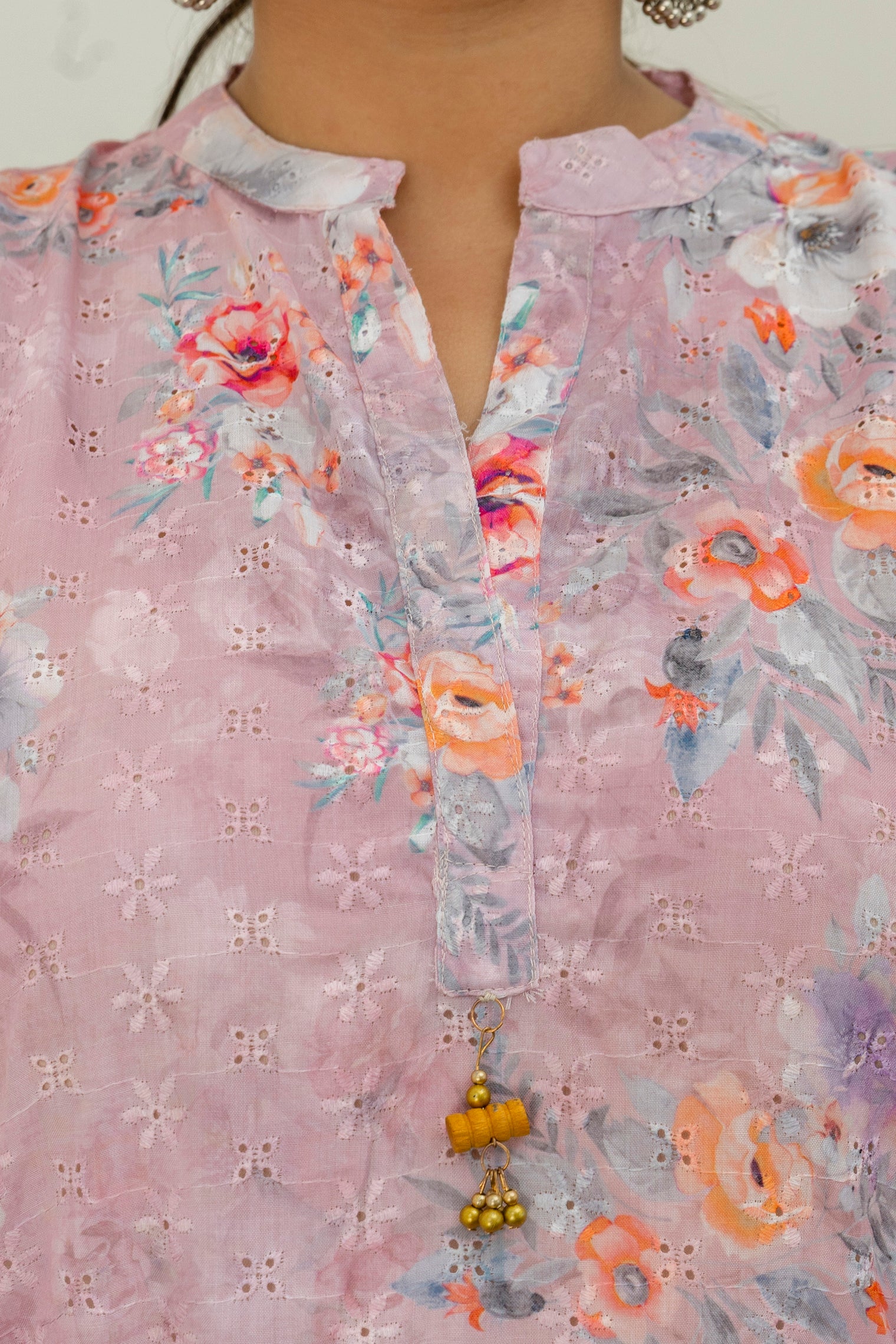 Blush Floral Chikankari Schiffli Short Co-ord Set