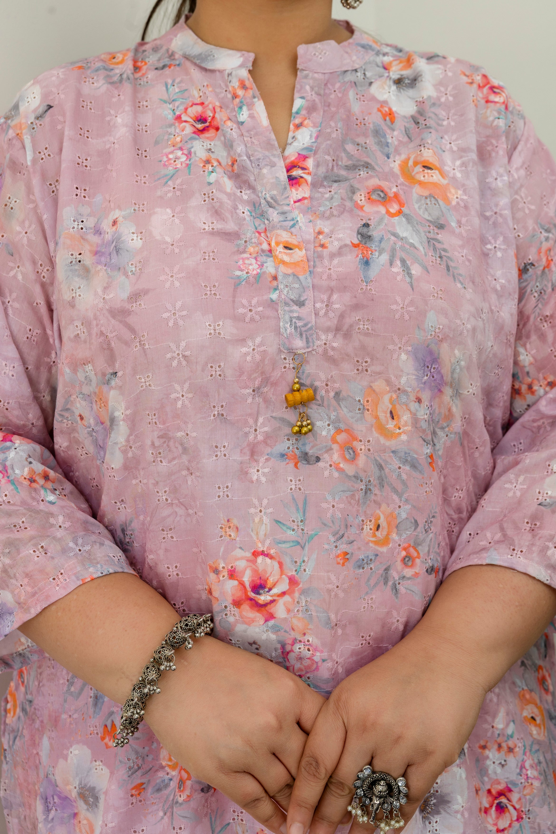Blush Floral Chikankari Schiffli Short Co-ord Set