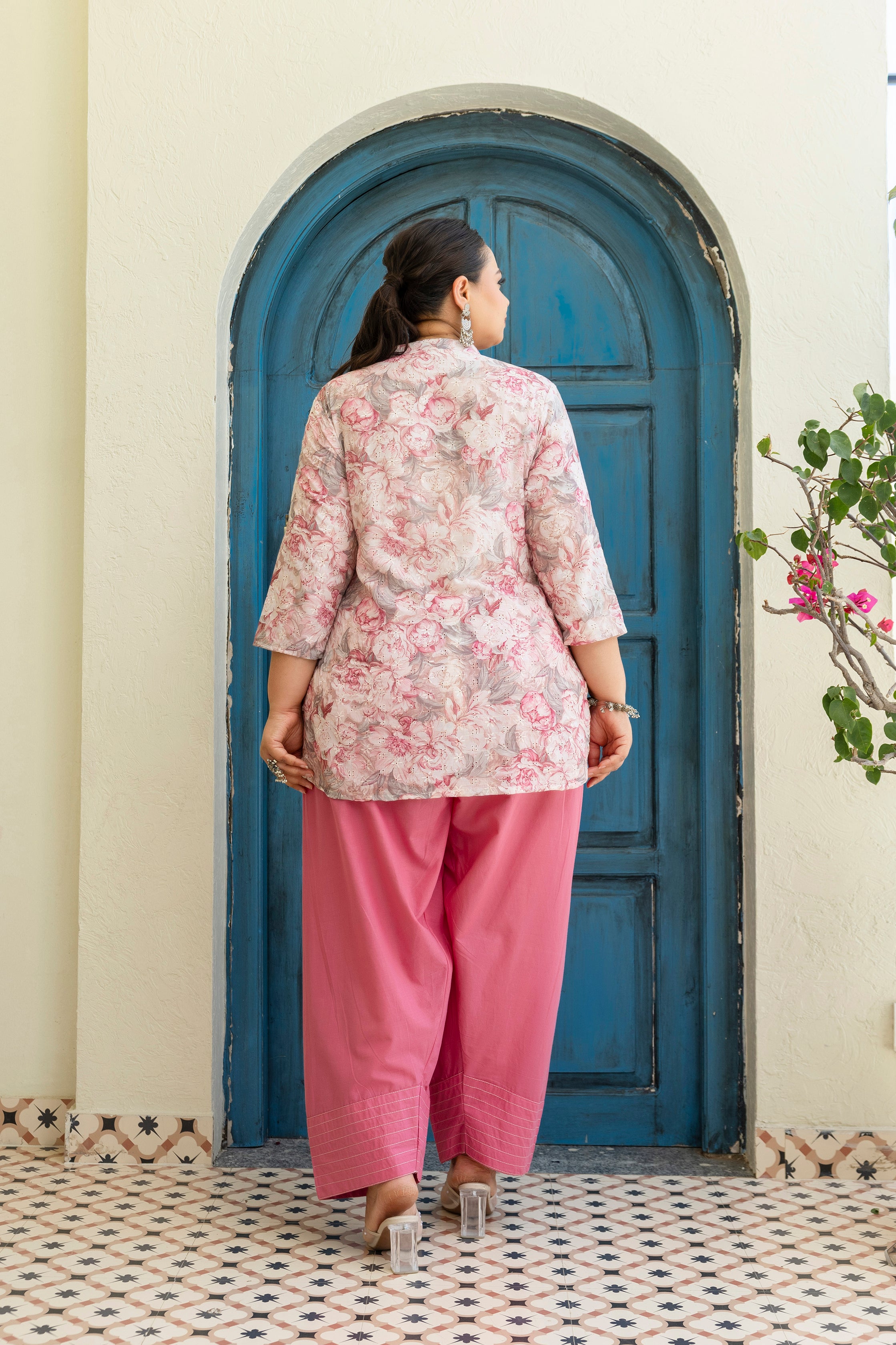 Blush Peony Garden Short Co-ord Set with Matching Farsi Salwar