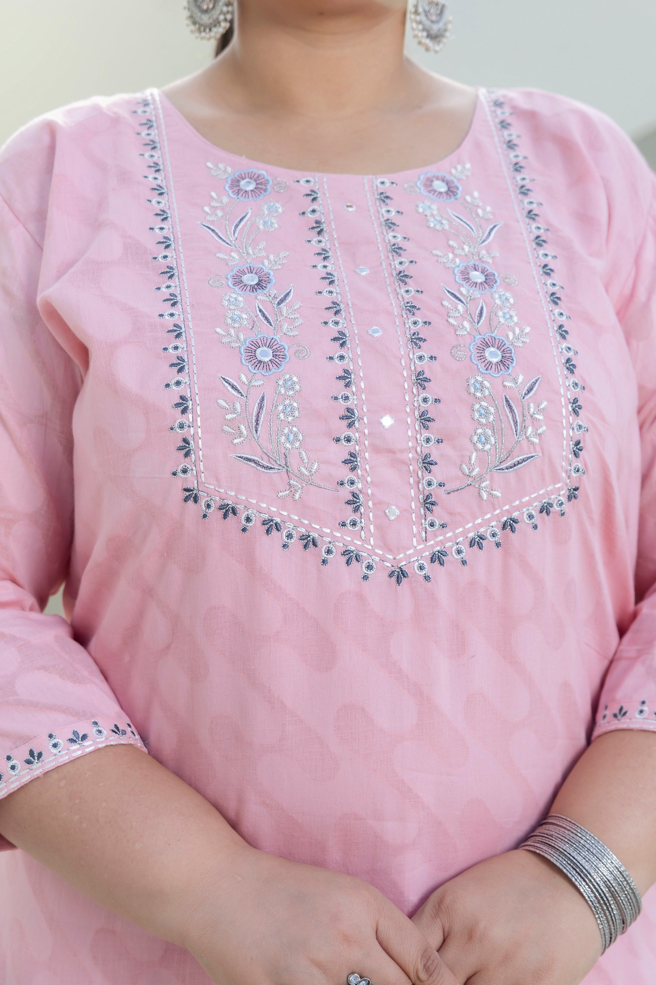 Dusty Pink Jacquard Slub Cotton Kurti