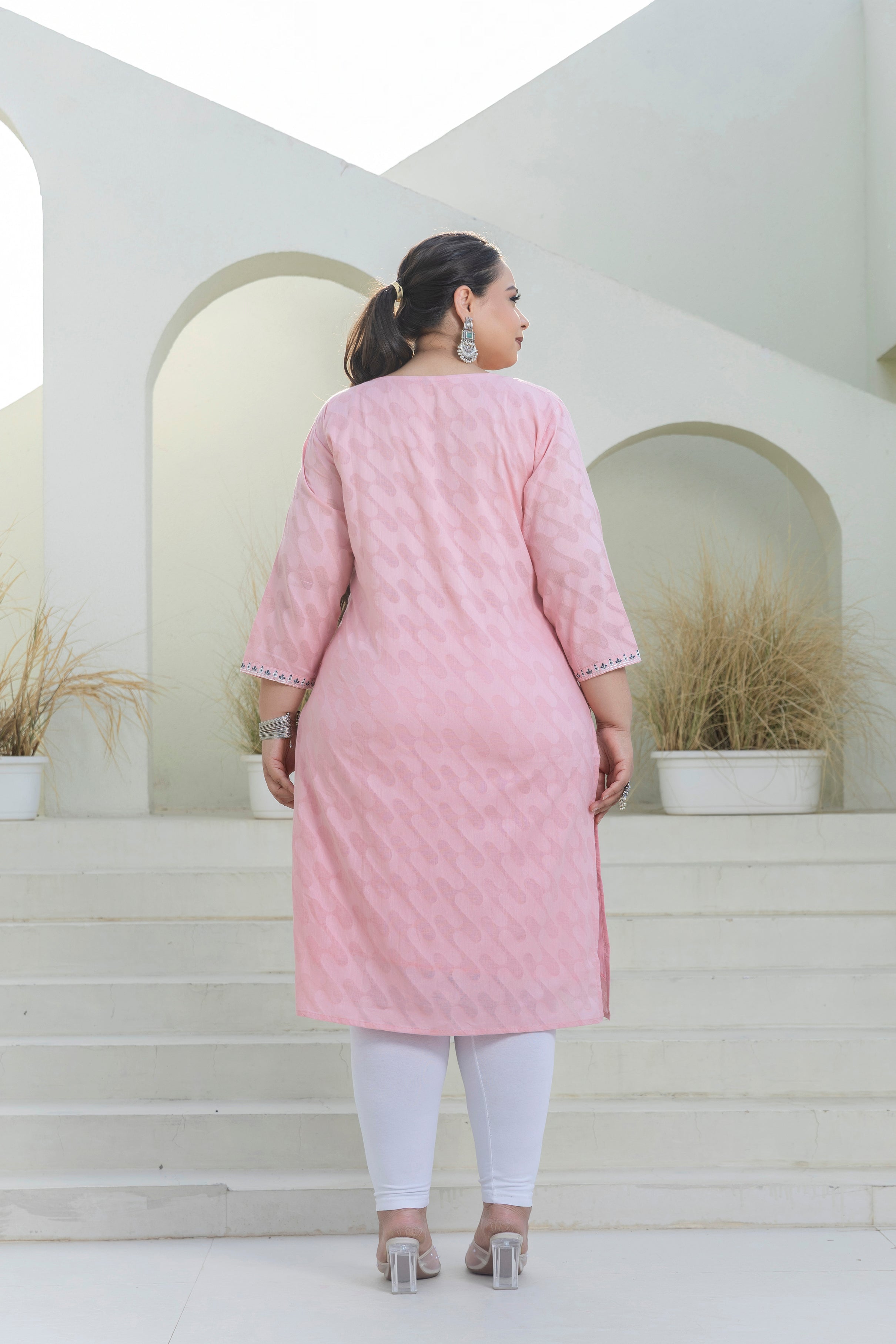 Dusty Pink Jacquard Slub Cotton Kurti
