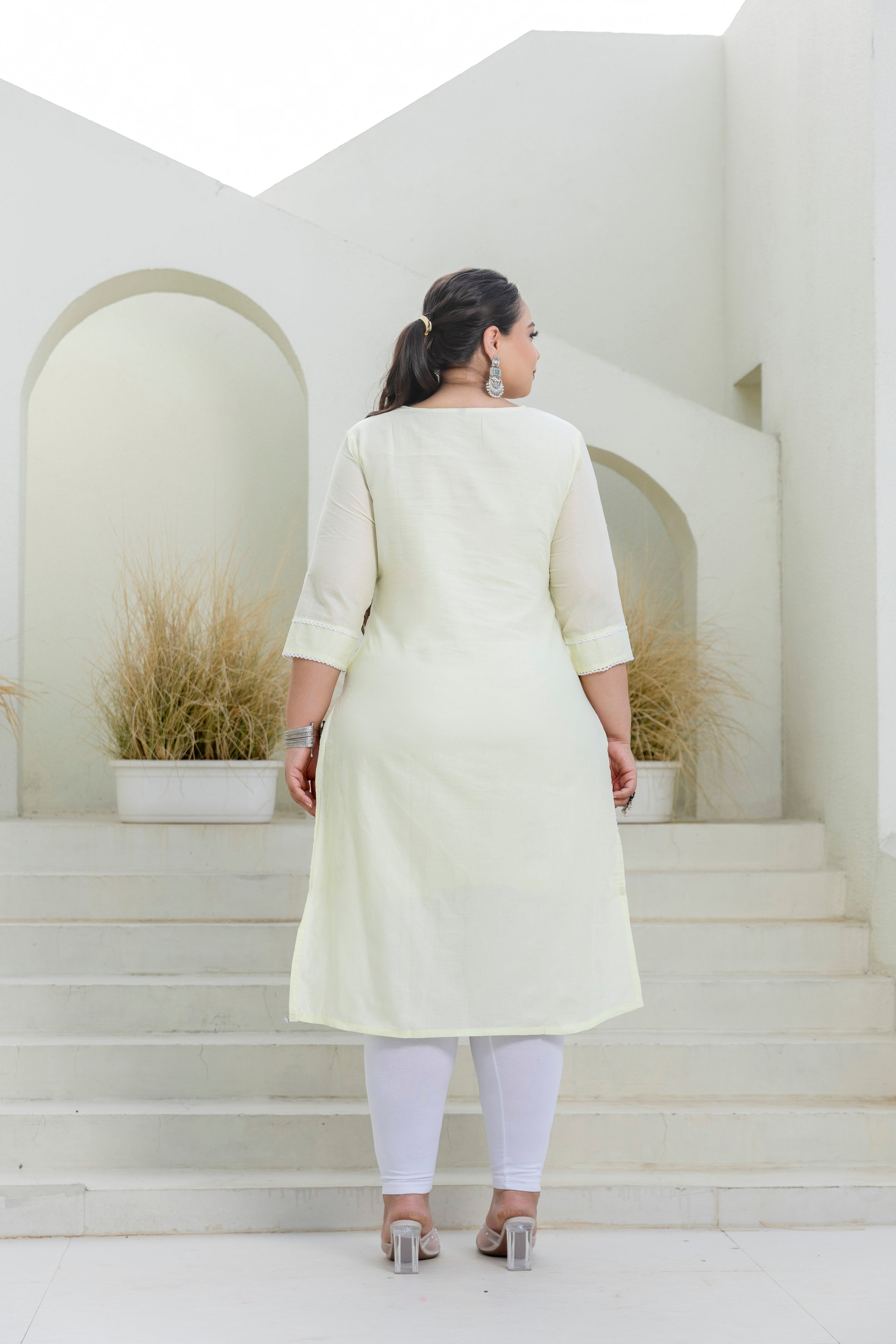 Cream Blossom Slub Cotton Kurti