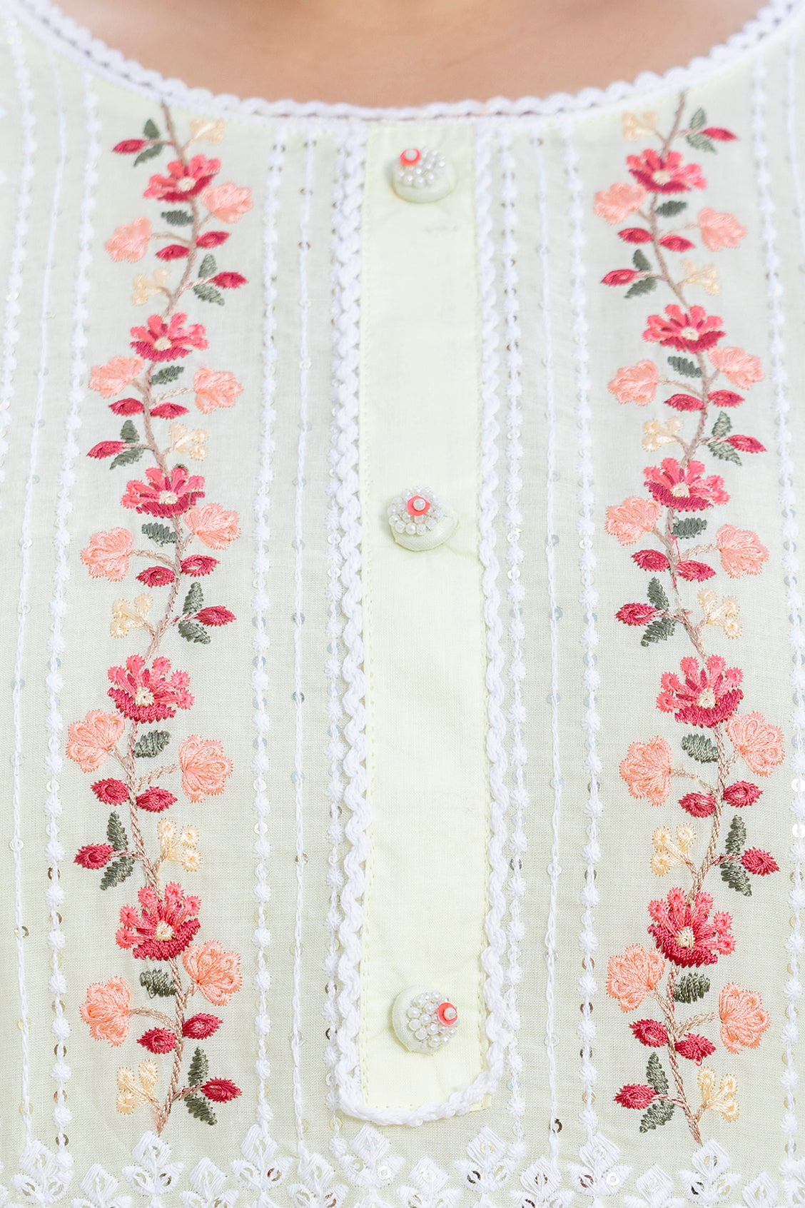 Cream Blossom Slub Cotton Kurti