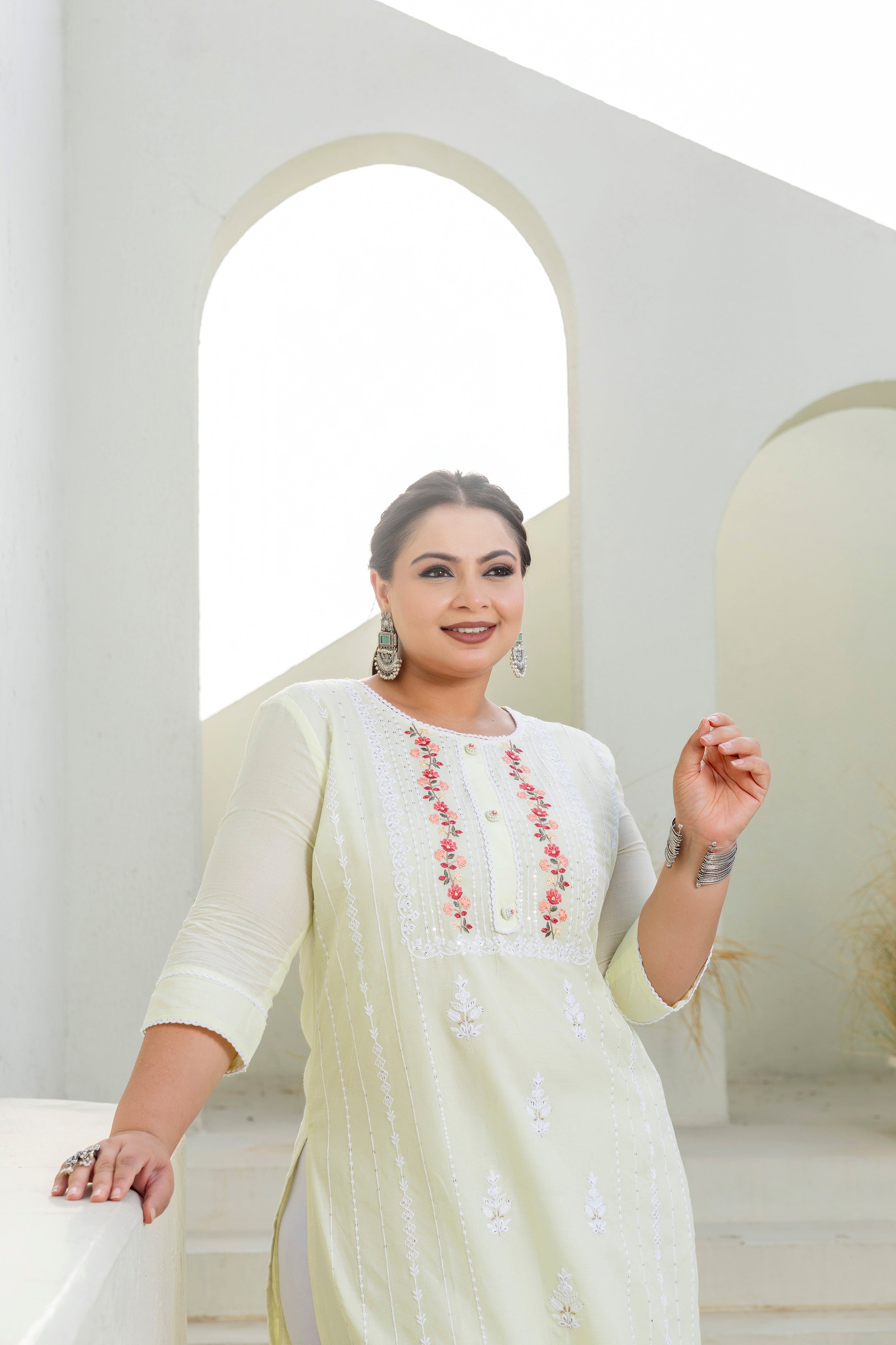 Cream Blossom Slub Cotton Kurti