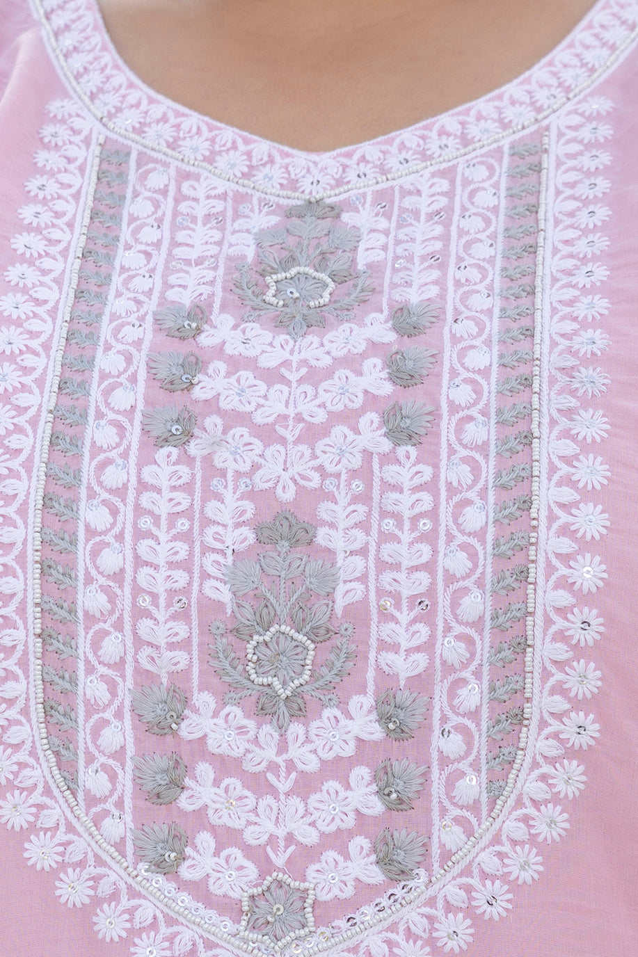 Baby Pink Floral Grace Slub Cotton Plus Size Kurti