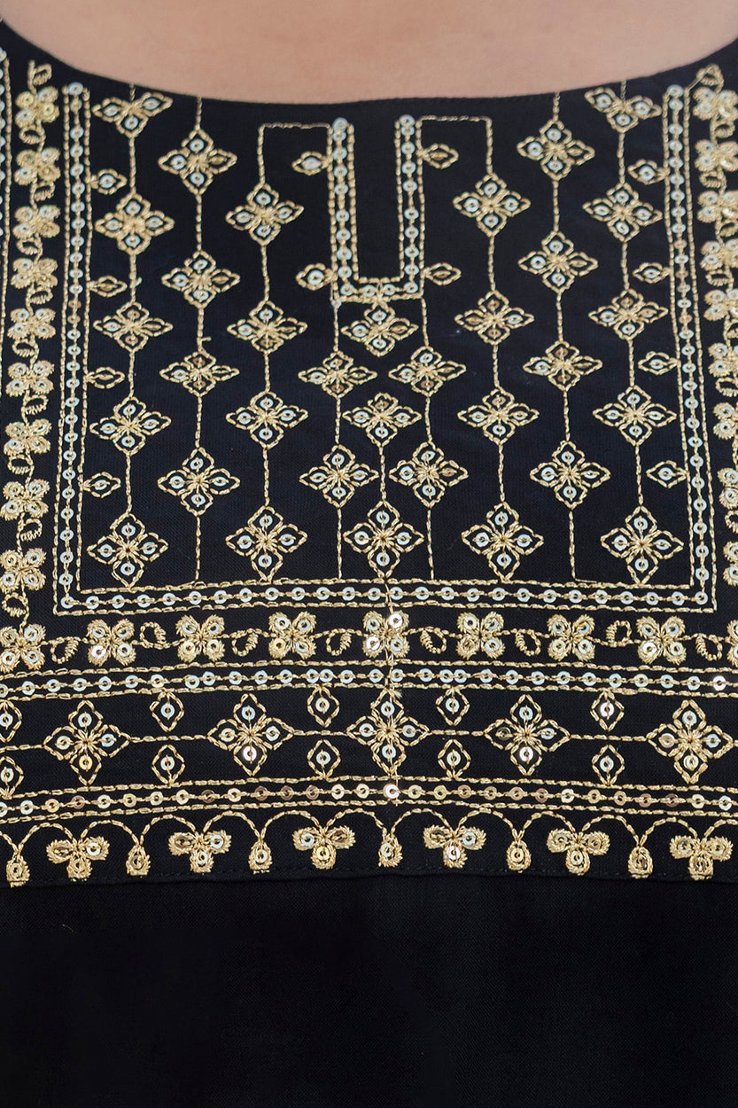 Midnight Noir Embroidered Rayon Kurti