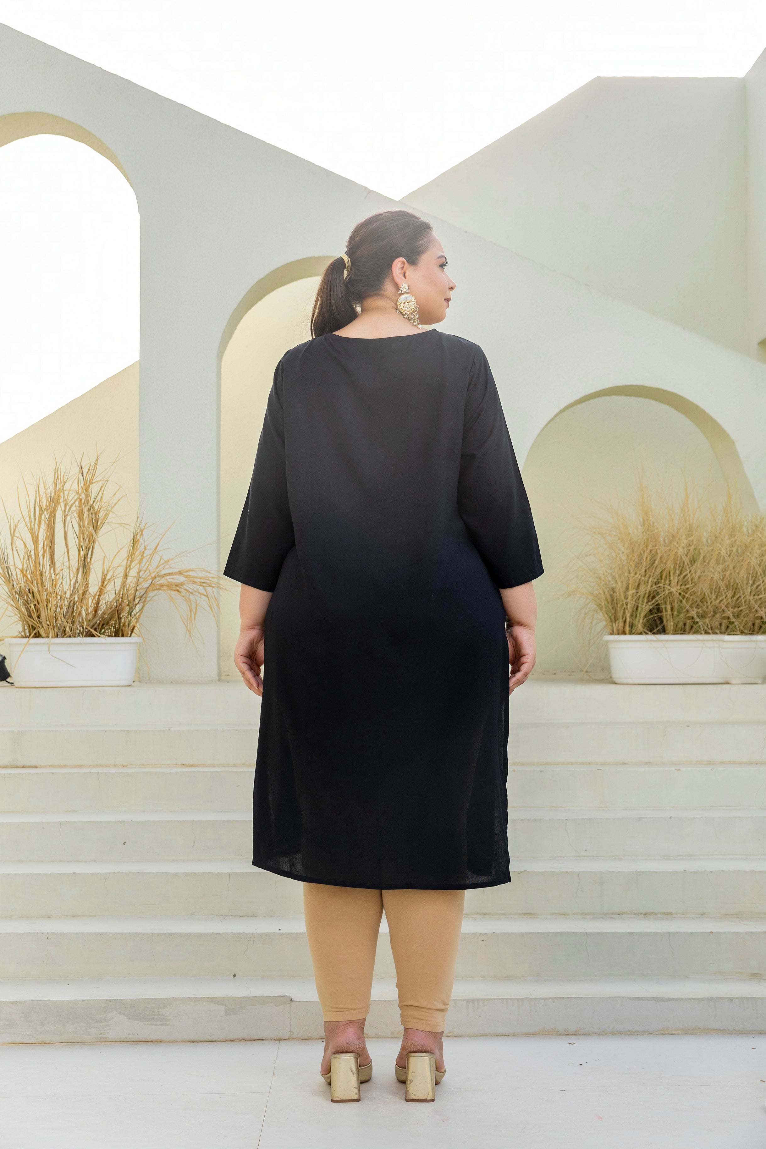 Midnight Noir Embroidered Rayon Kurti