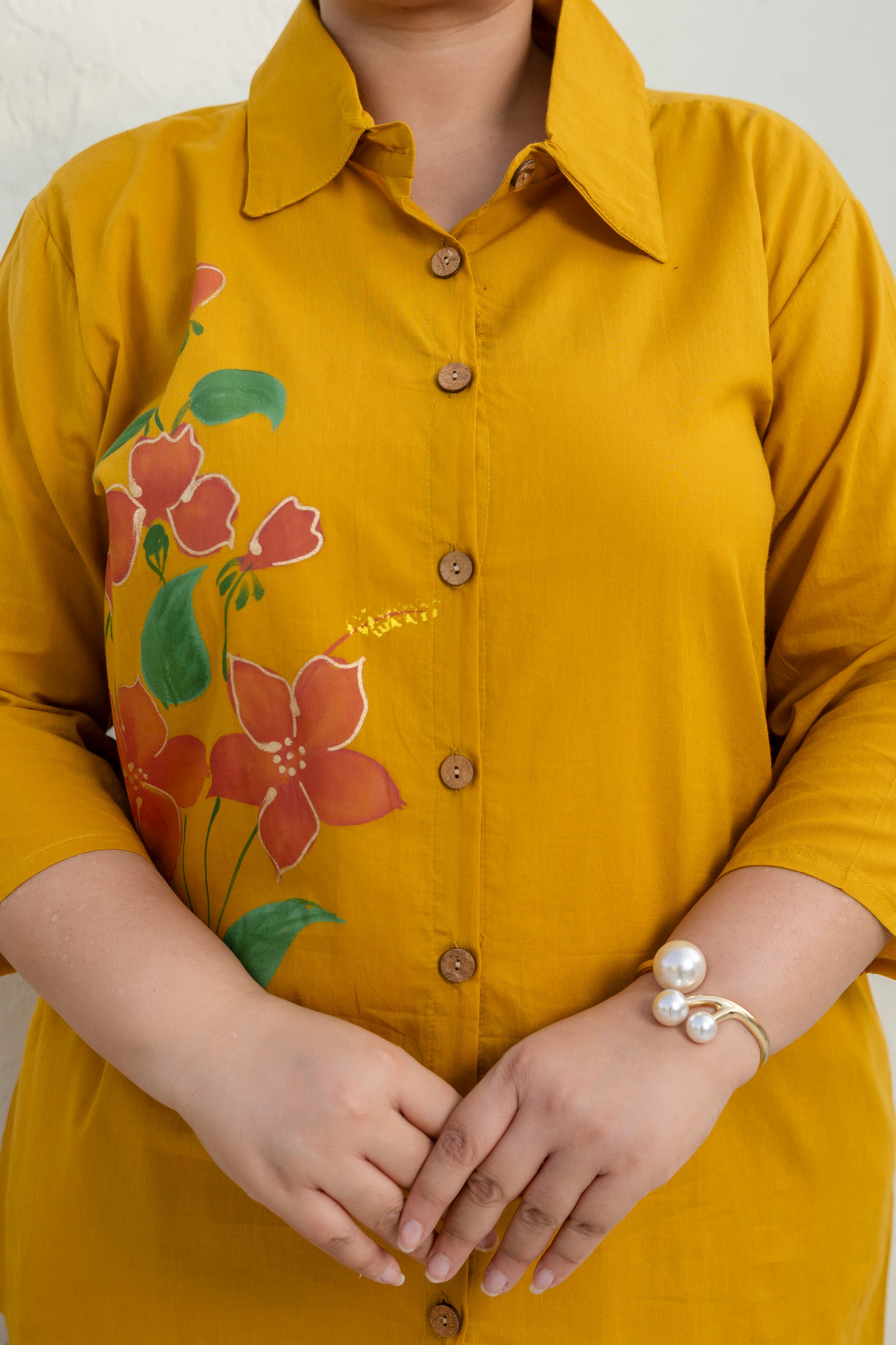Mustard Yellow Hand Brush Painted Cotton Coord Set