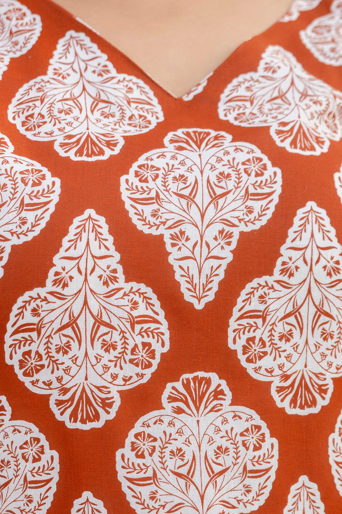Rust Brown Printed Cotton Kurta Set with Dupatta