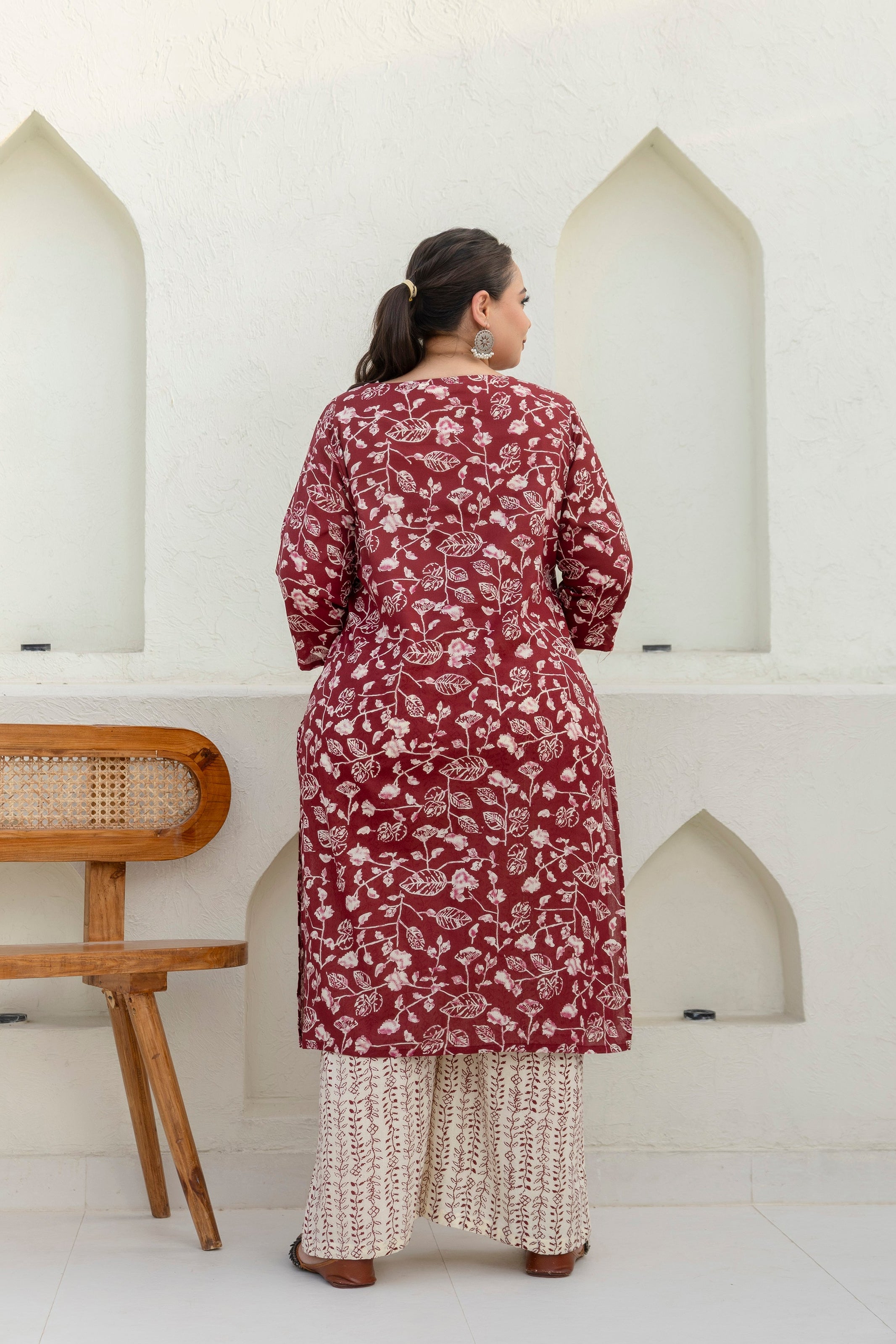 Maroon Cotton Kurta Set with Dupatta