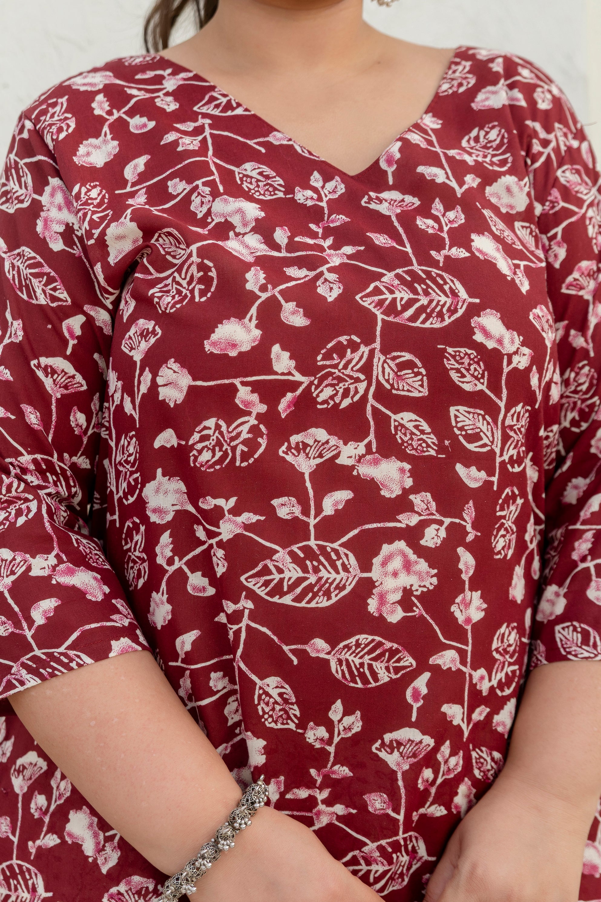 Maroon Cotton Kurta Set with Dupatta