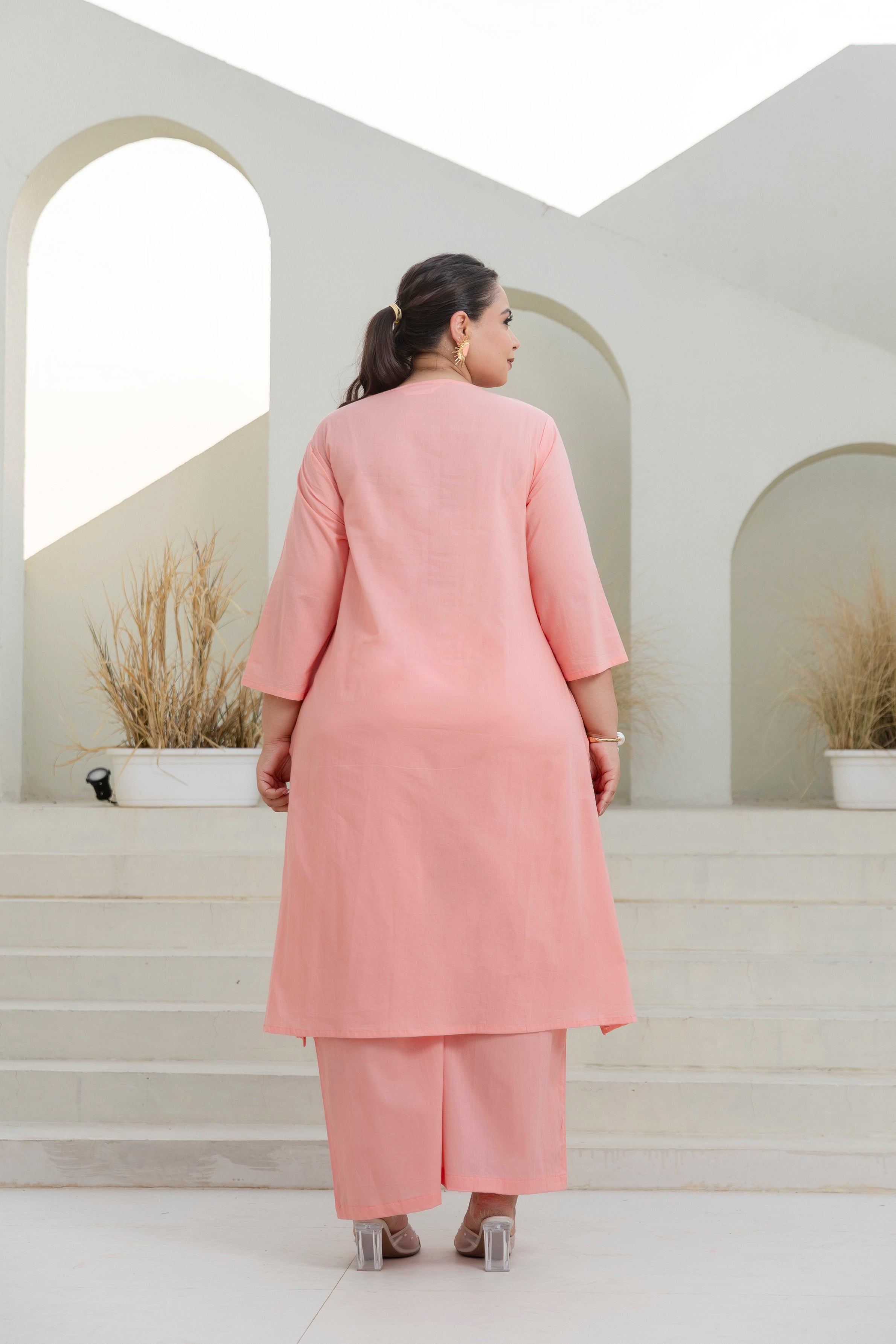 Brush Paint Pink Kurta Set with Dupatta