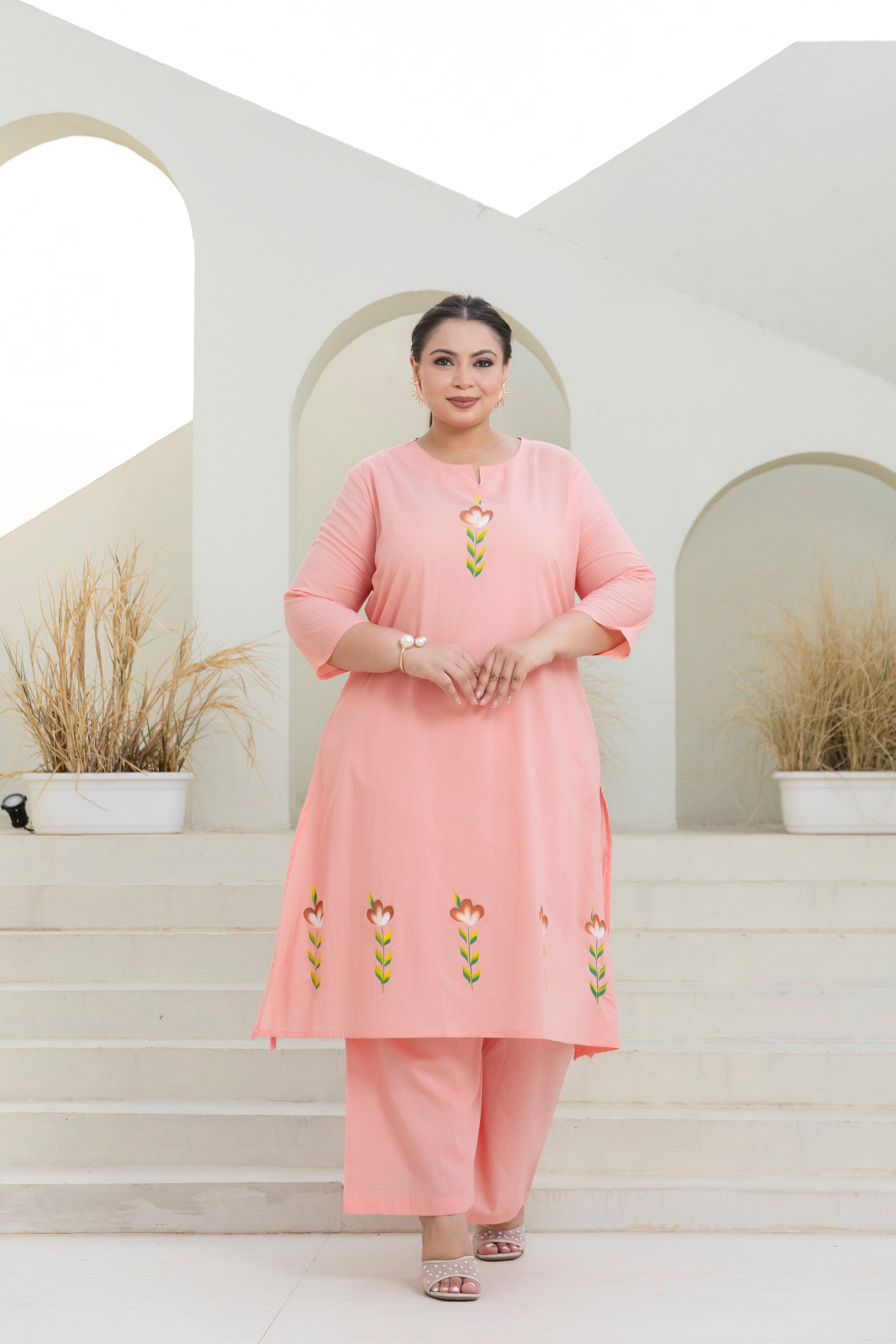 Brush Paint Pink Kurta Set with Dupatta