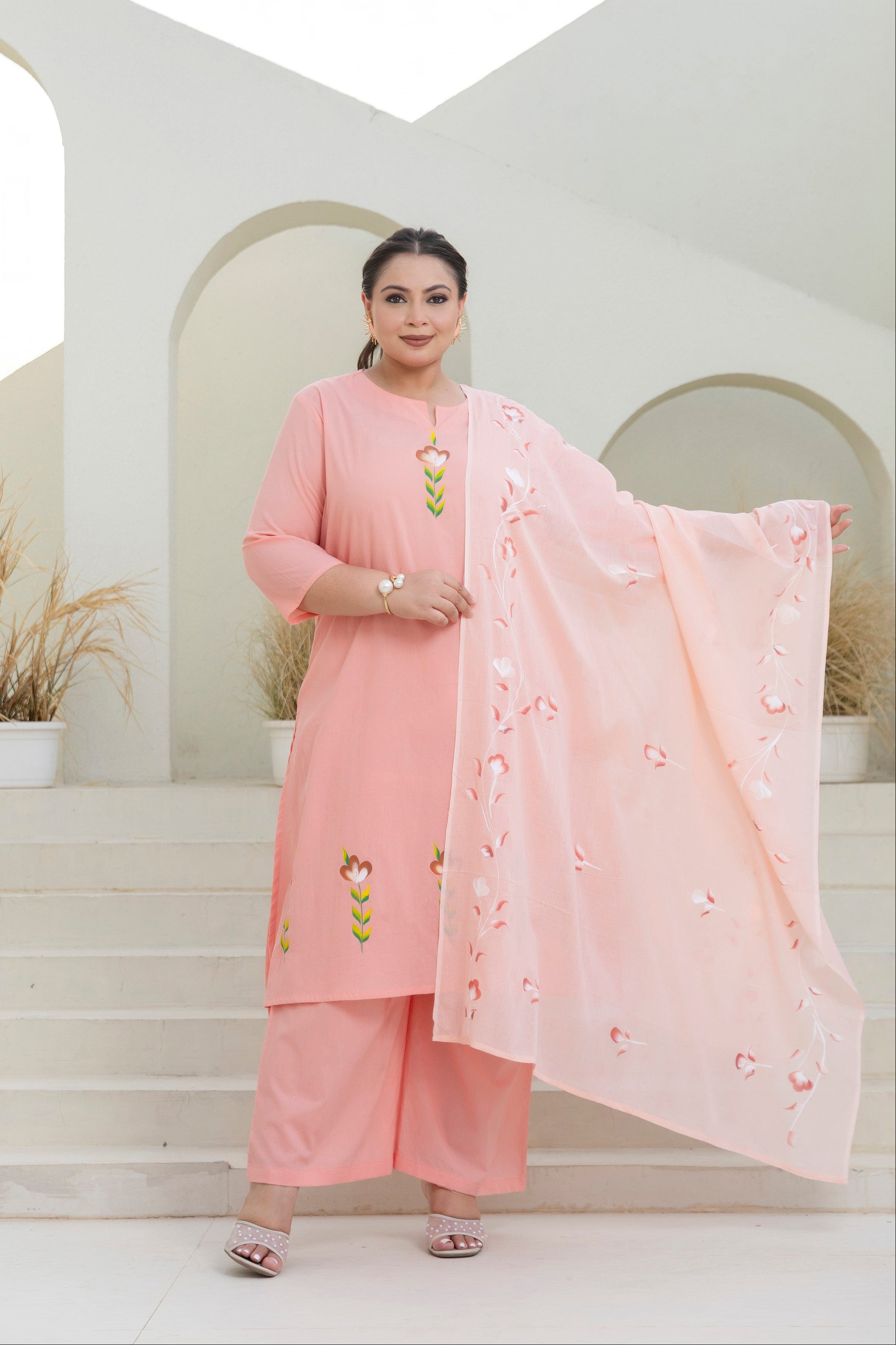 Brush Paint Pink Kurta Set with Dupatta