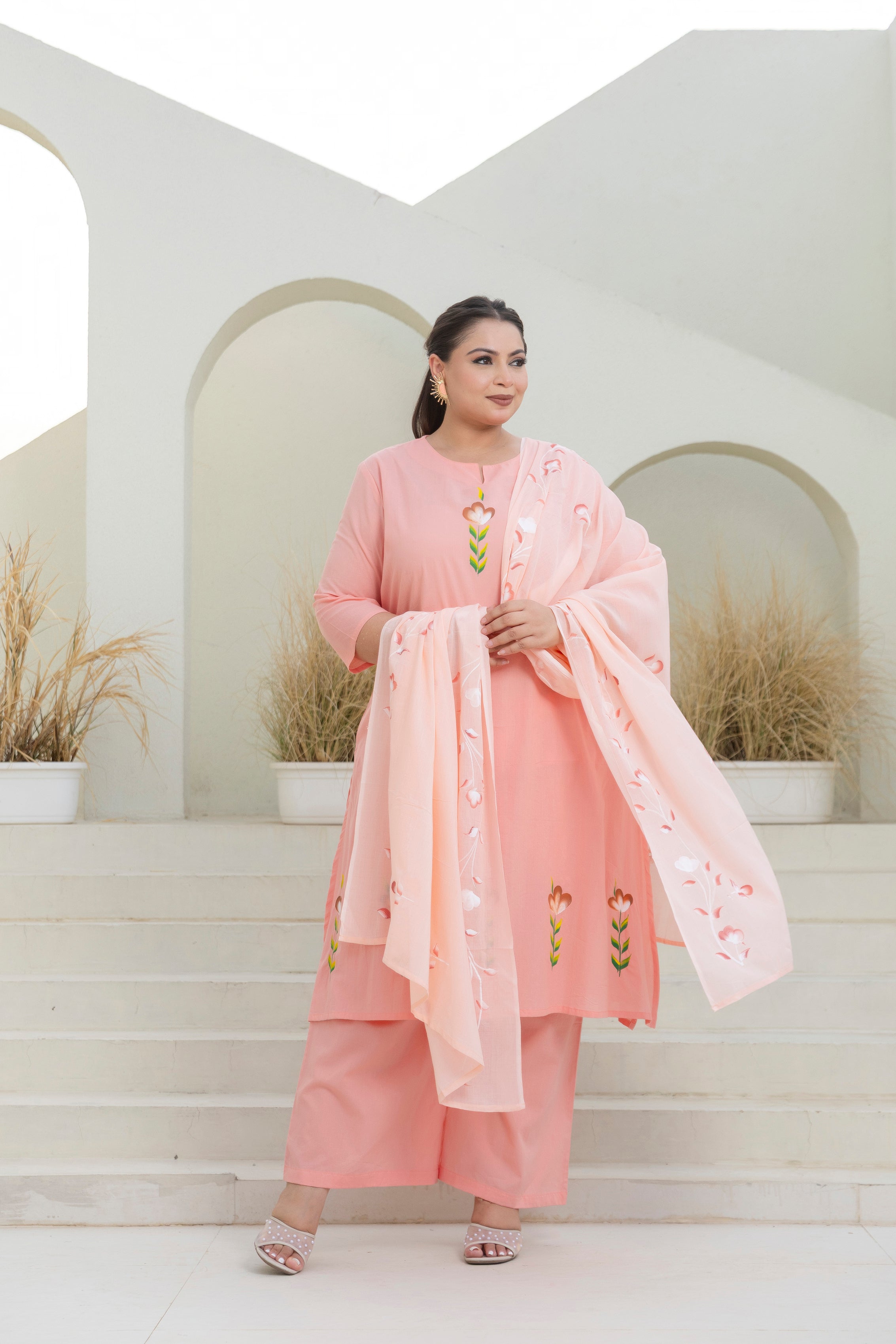 Brush Paint Pink Kurta Set with Dupatta