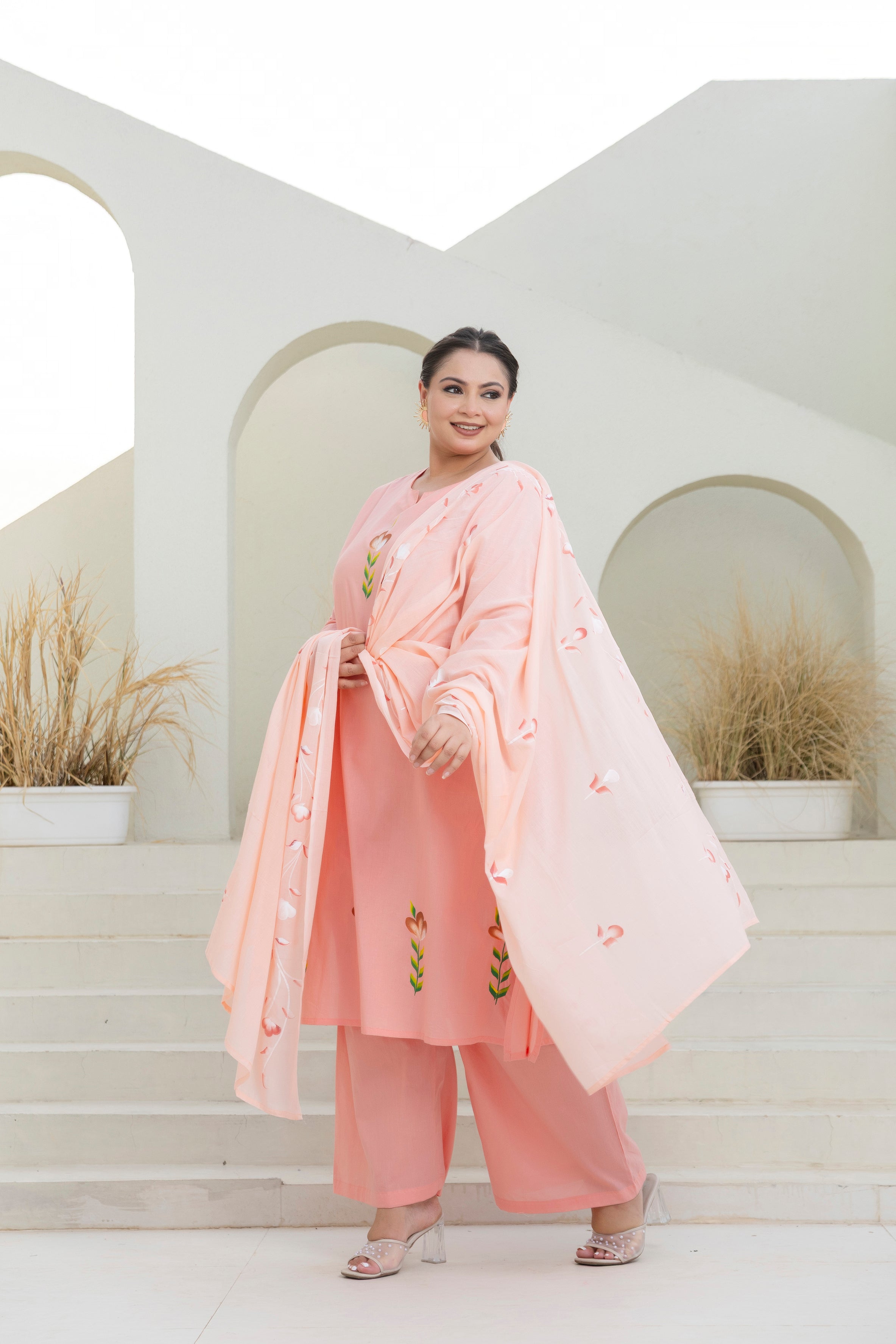 Brush Paint Pink Kurta Set with Dupatta