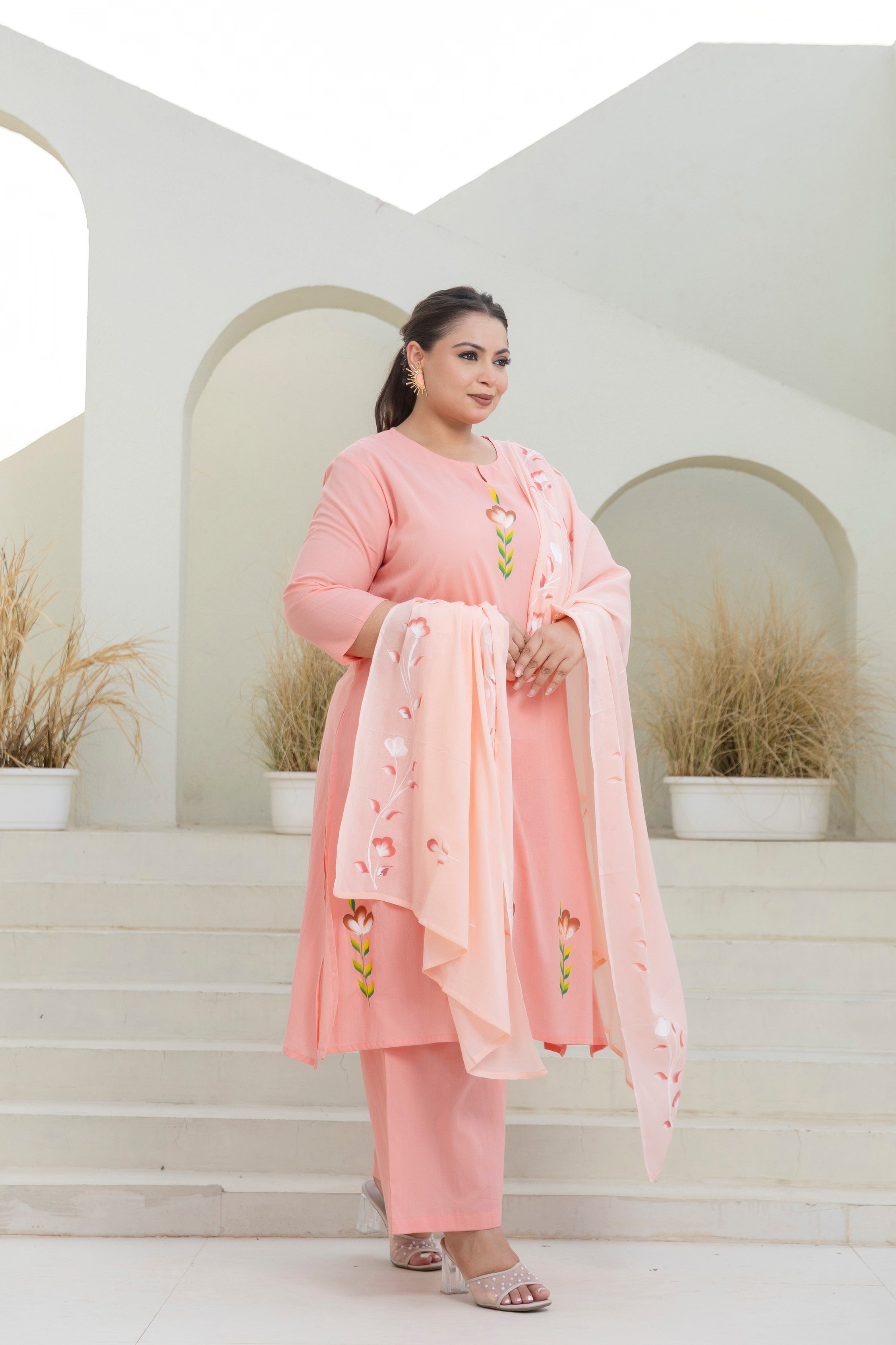 Brush Paint Pink Kurta Set with Dupatta