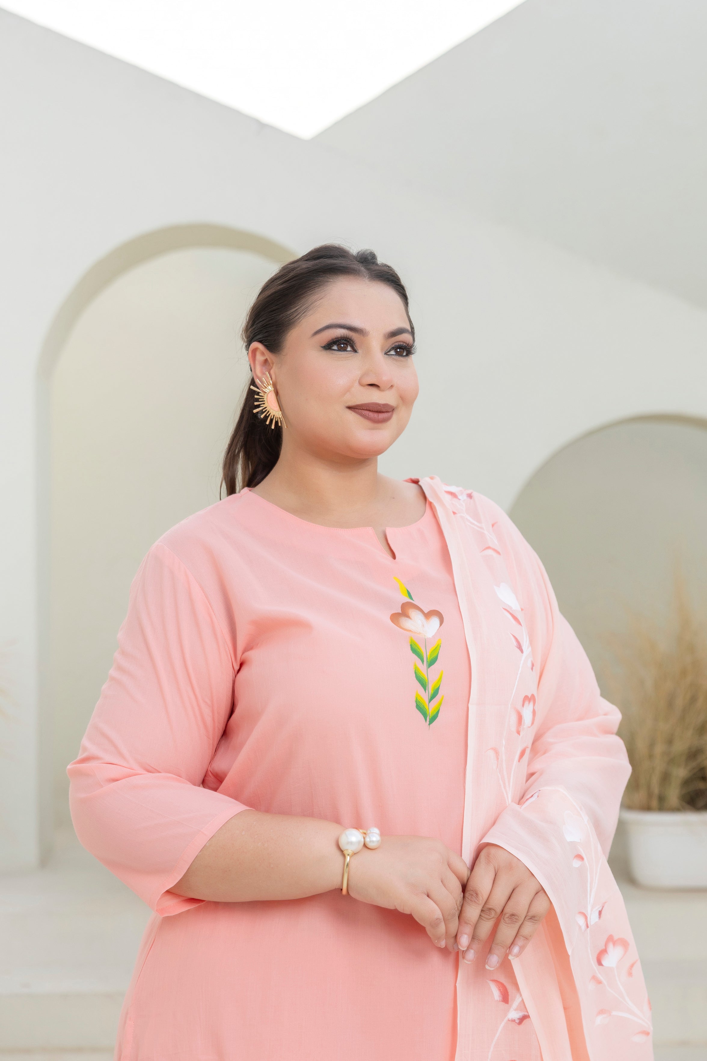 Brush Paint Pink Kurta Set with Dupatta