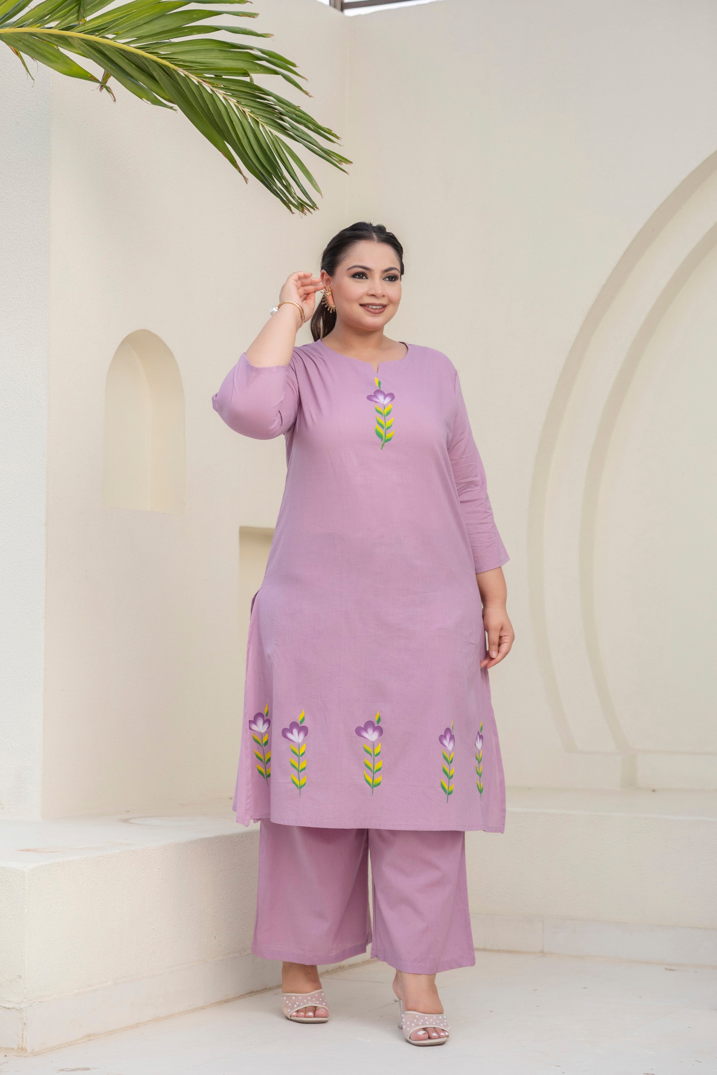 Brush Paint Lilac Kurta Set with Dupatta