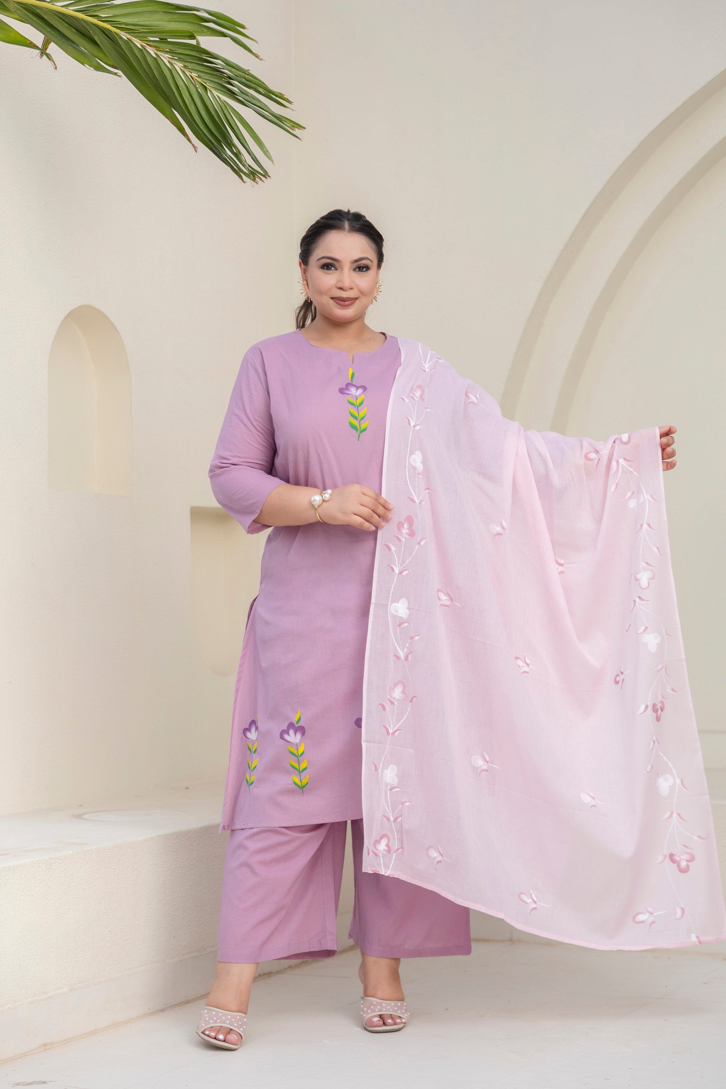 Brush Paint Lilac Kurta Set with Dupatta