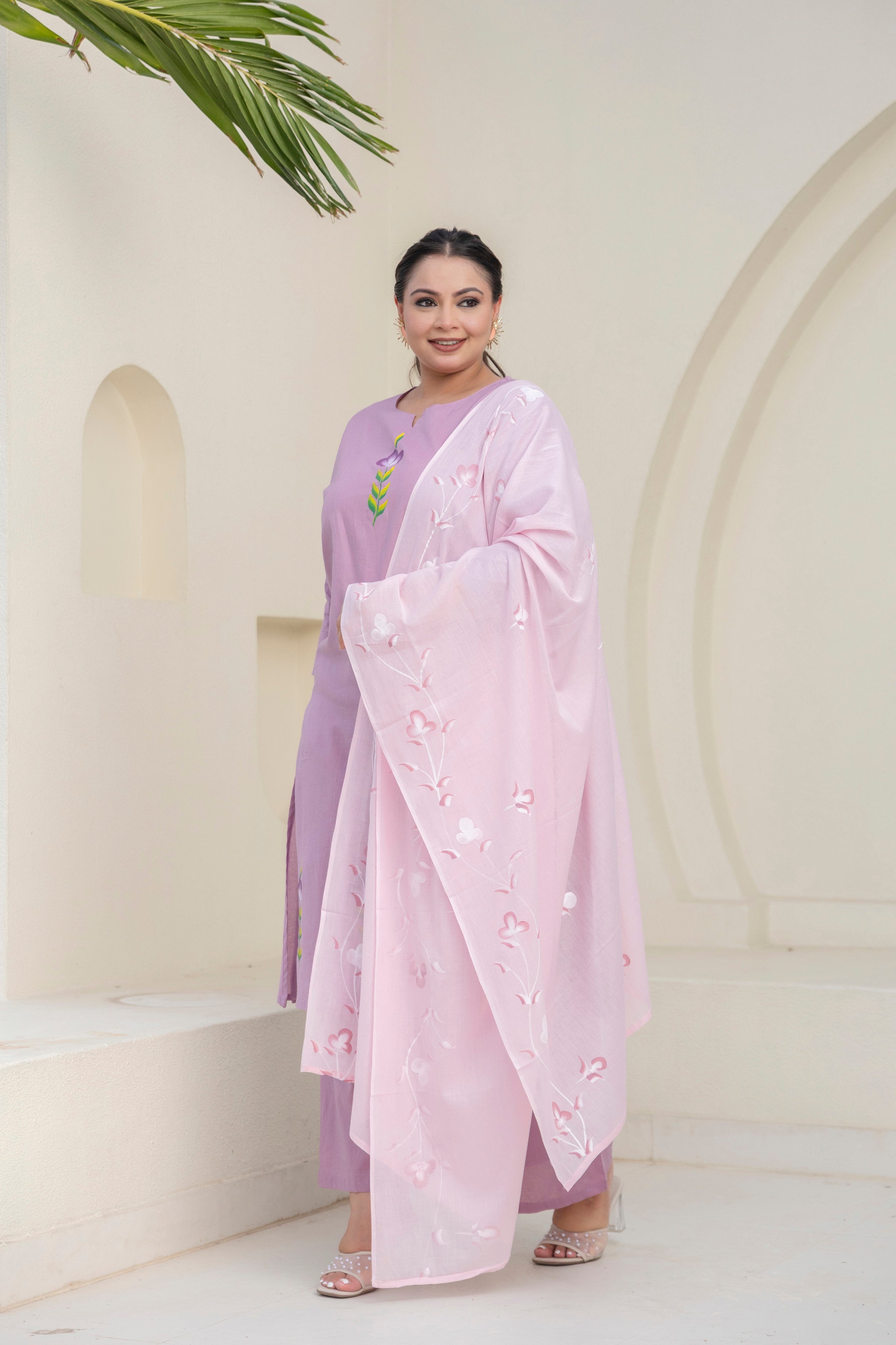 Brush Paint Lilac Kurta Set with Dupatta