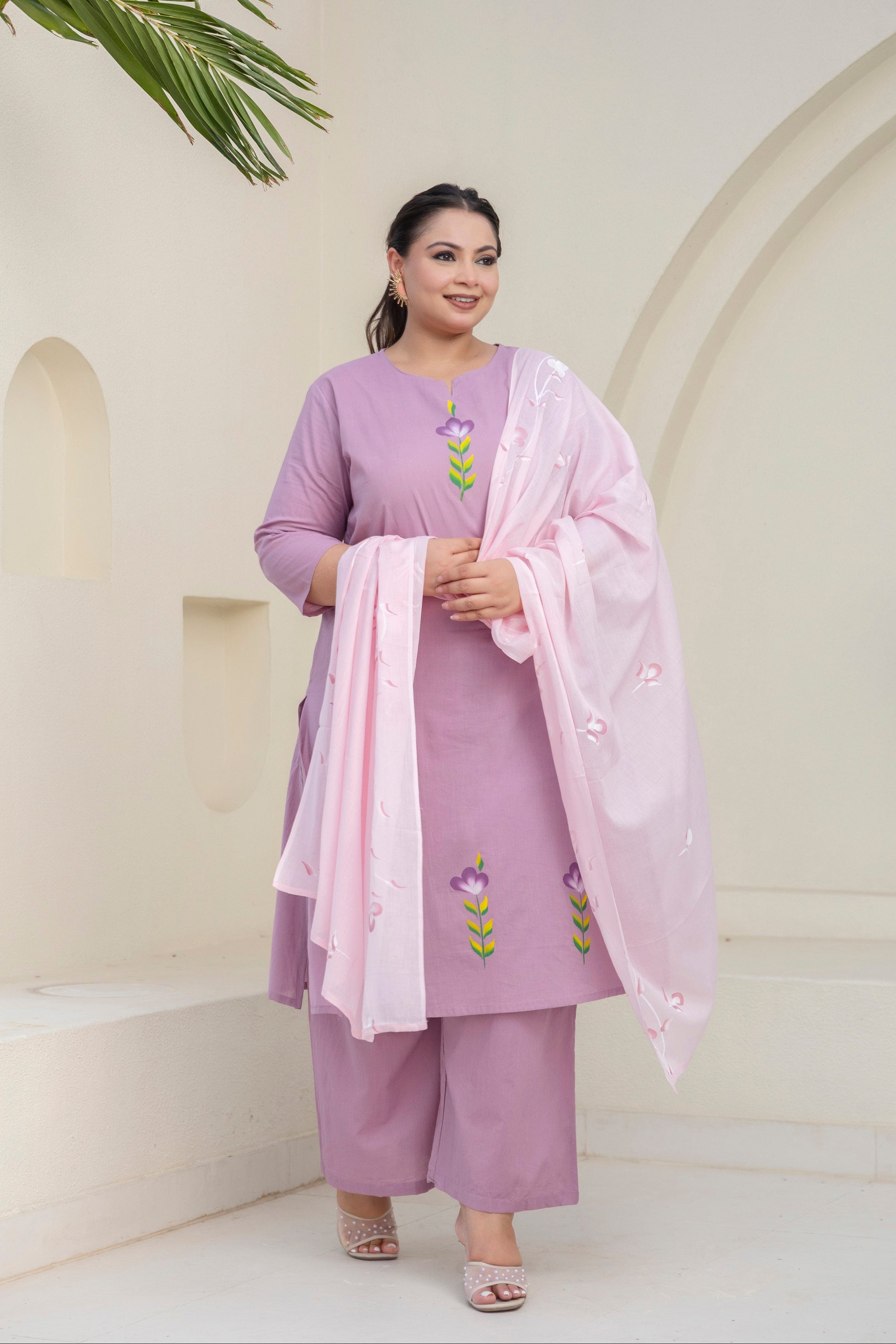 Brush Paint Lilac Kurta Set with Dupatta