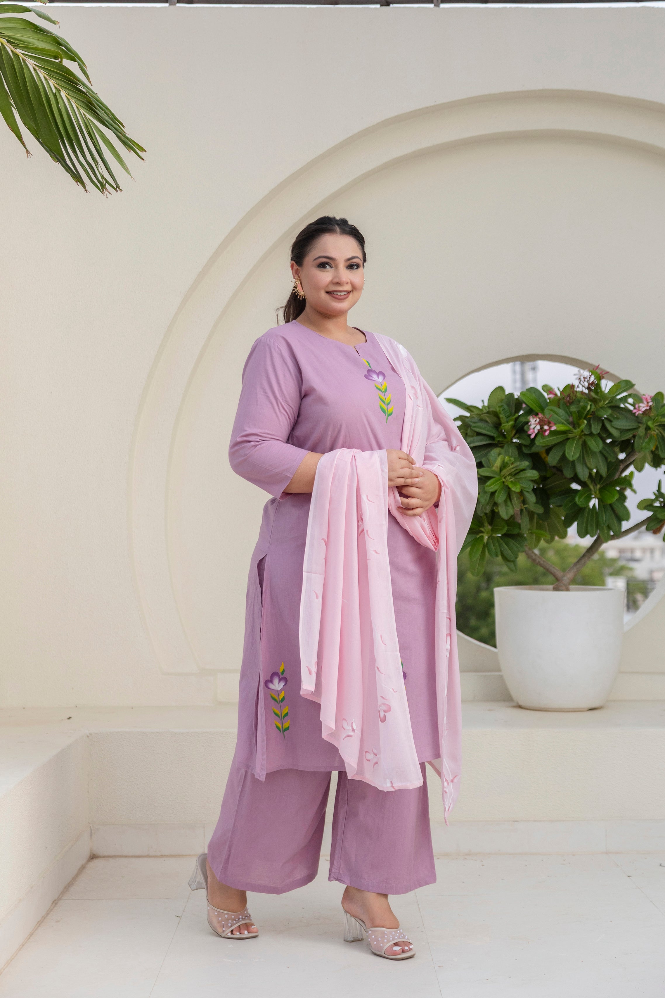 Brush Paint Lilac Kurta Set with Dupatta