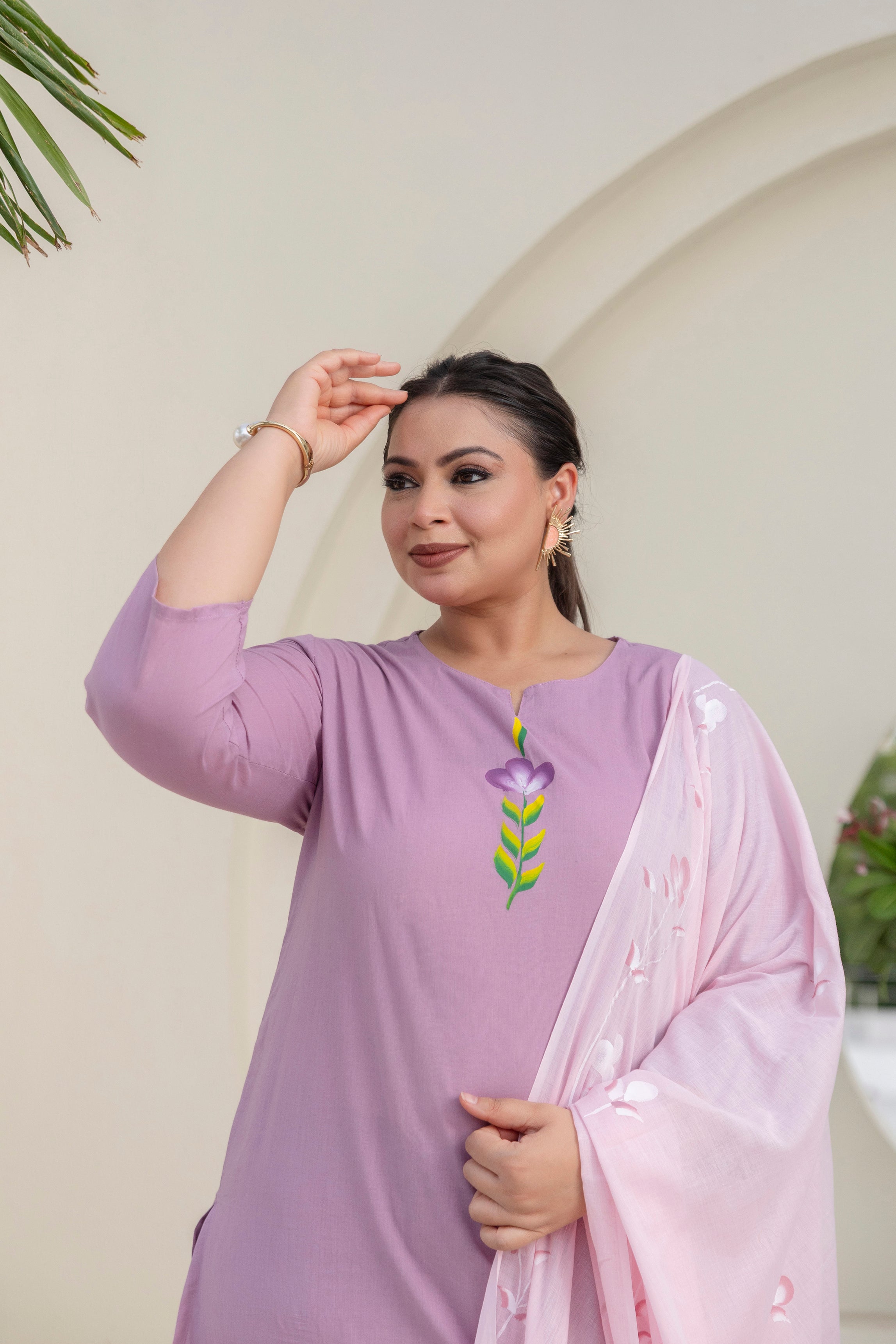 Brush Paint Lilac Kurta Set with Dupatta