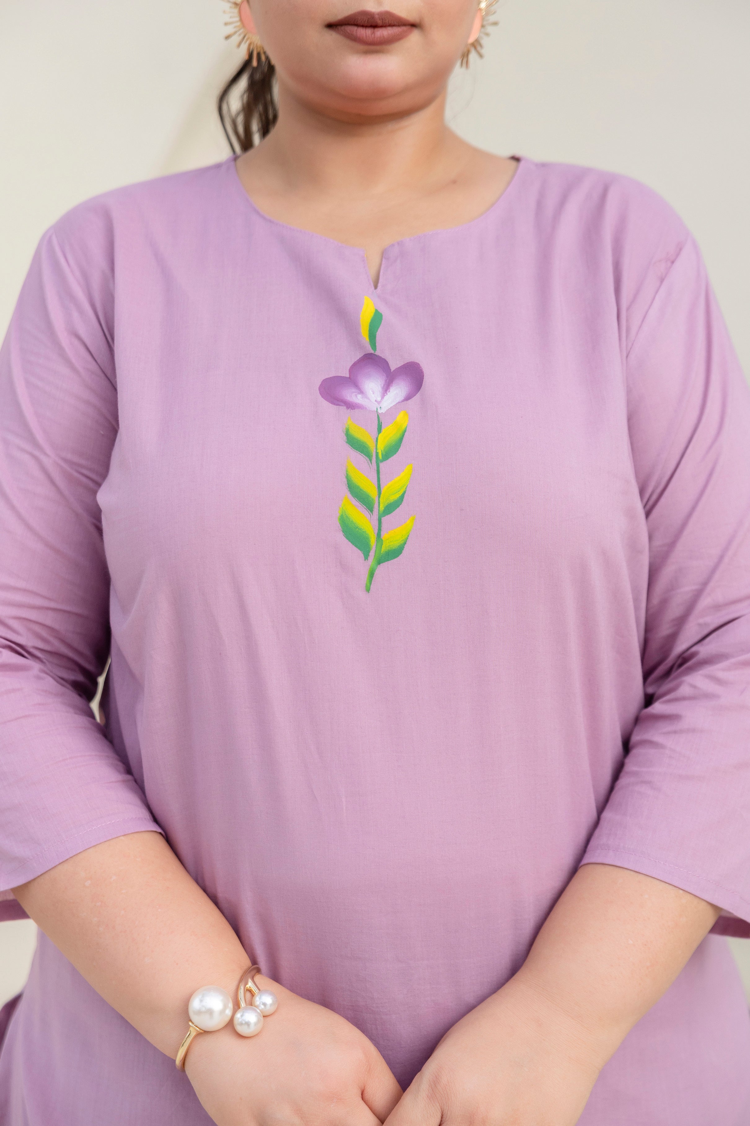 Brush Paint Lilac Kurta Set with Dupatta