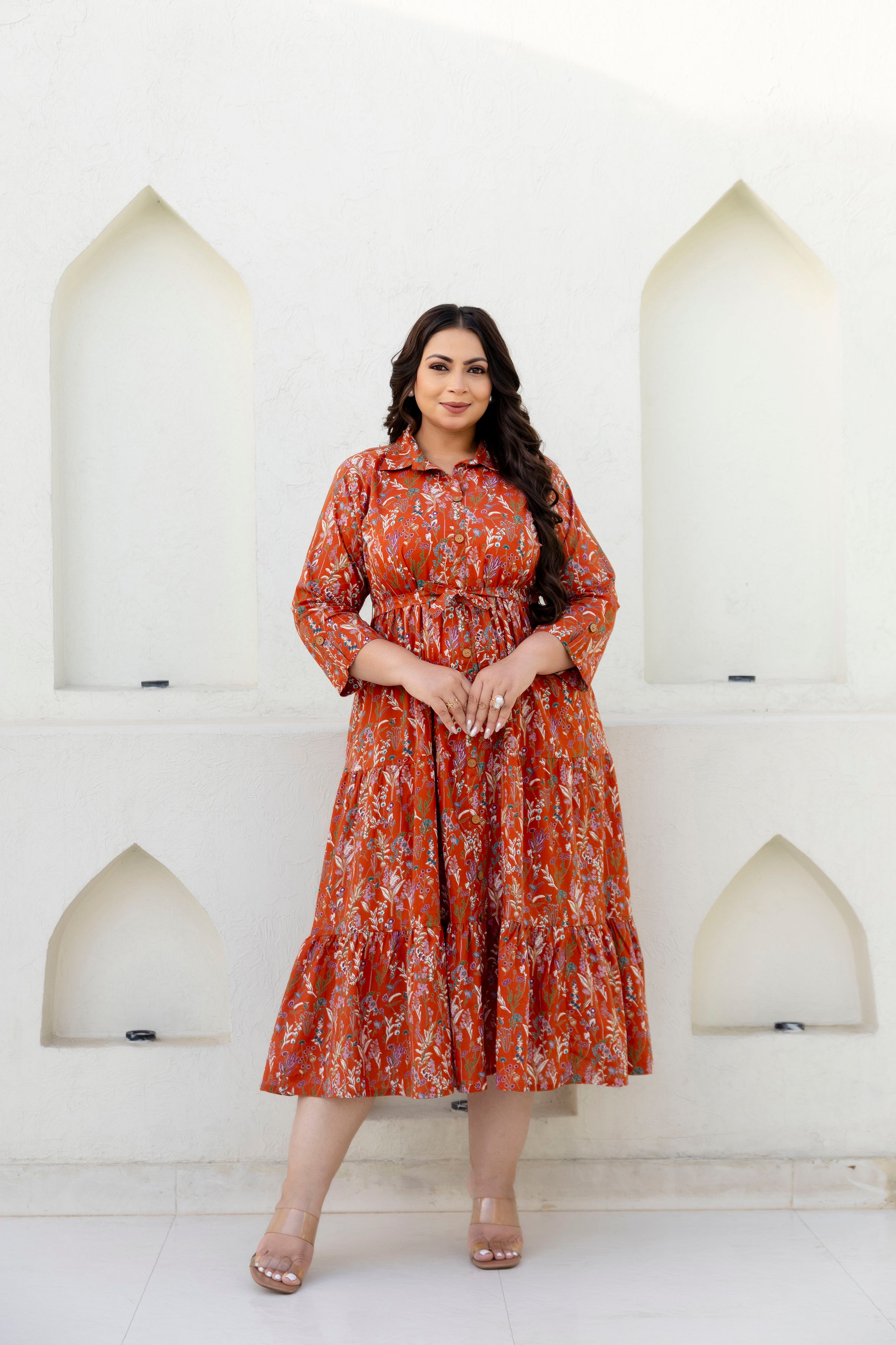 Rust Floral Plus Size Dress