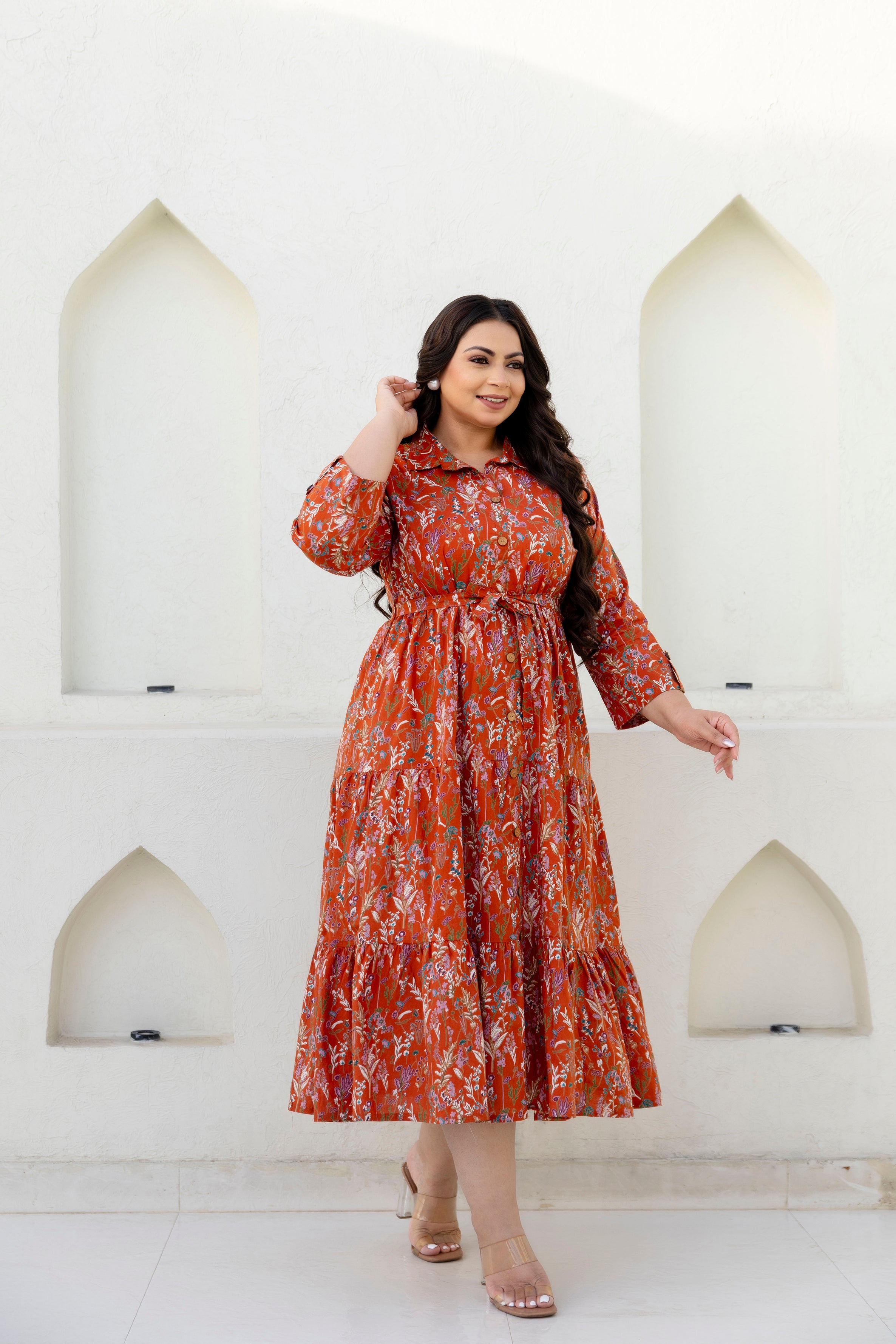 Rust Floral Plus Size Dress
