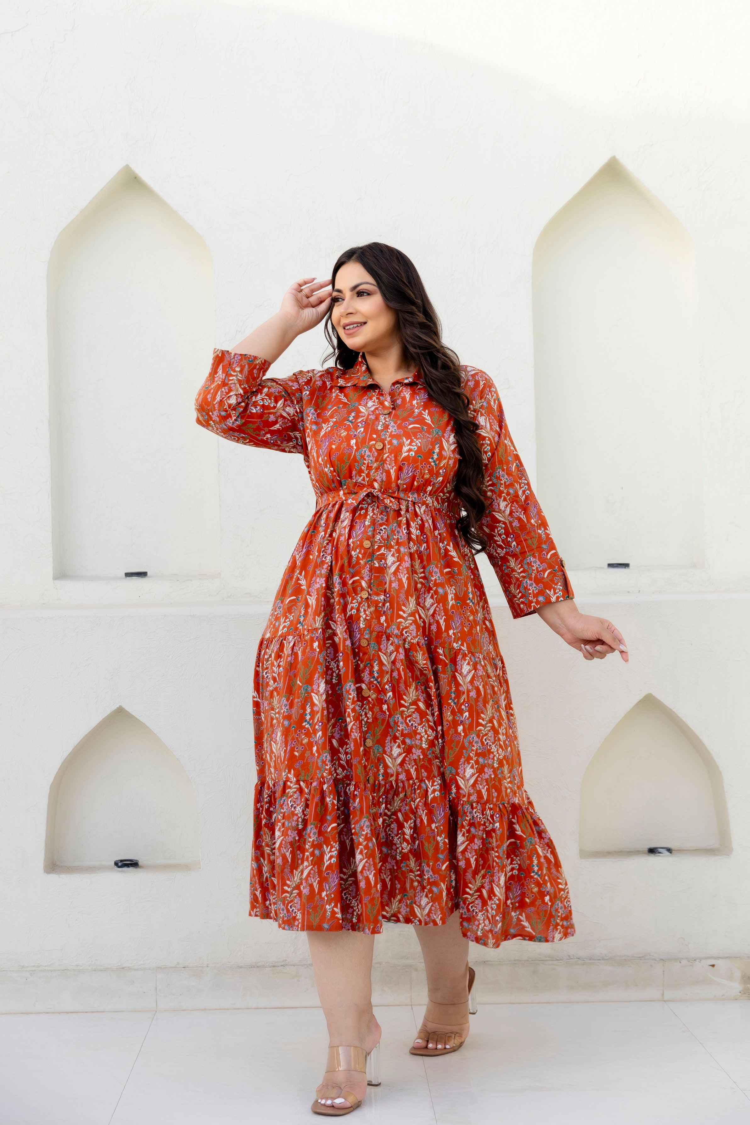 Rust Floral Plus Size Dress