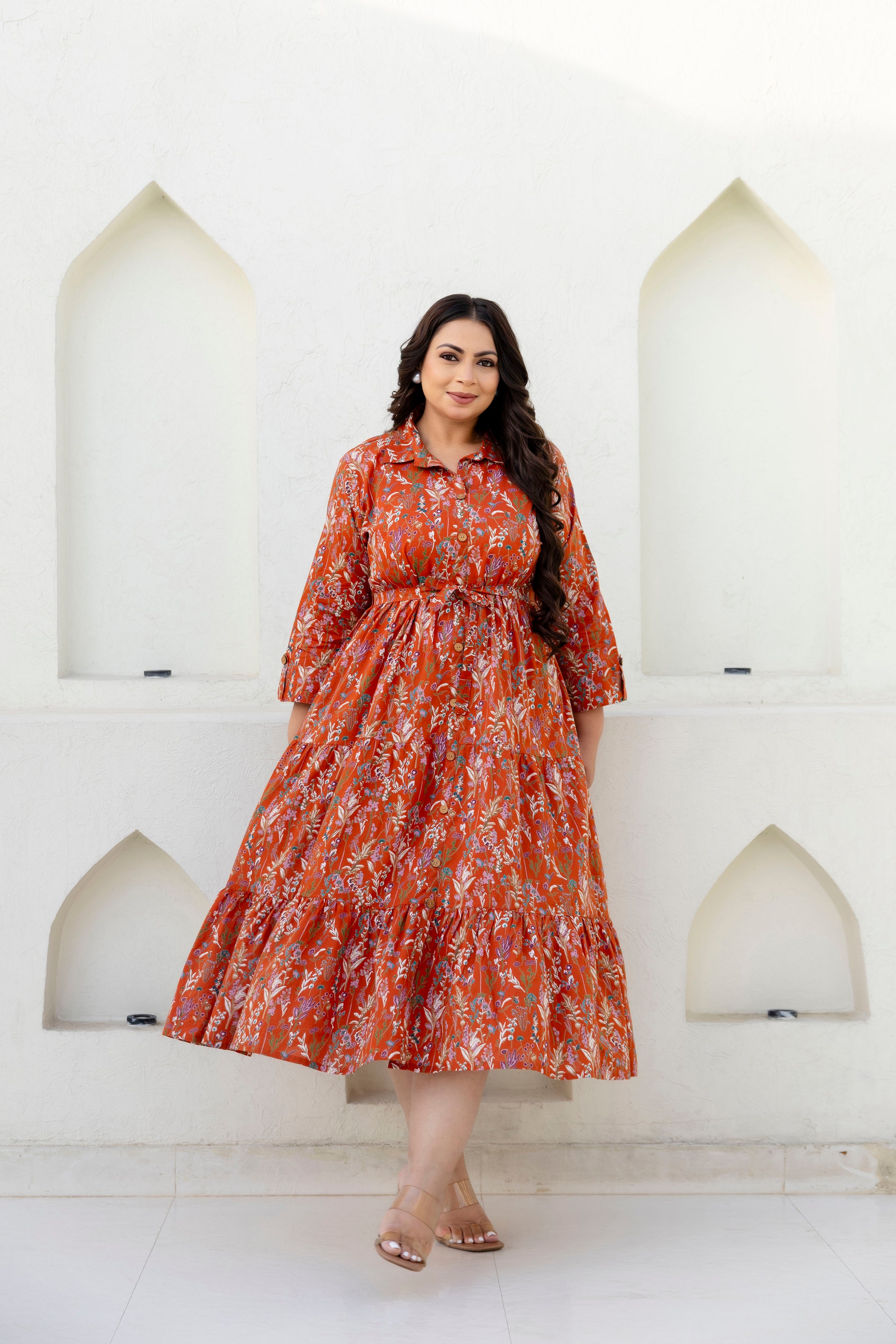 Rust Floral Plus Size Dress