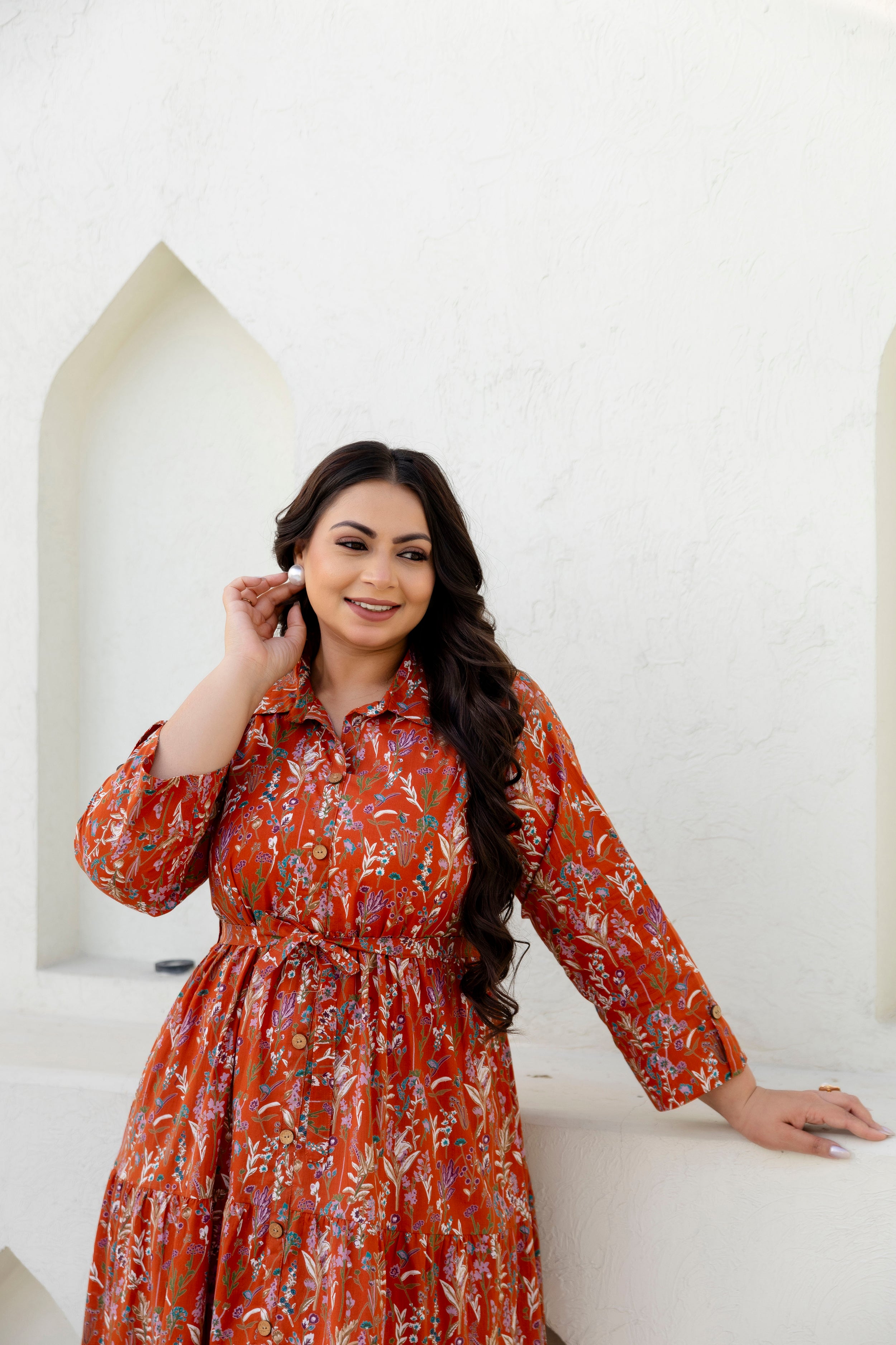 Rust Floral Plus Size Dress