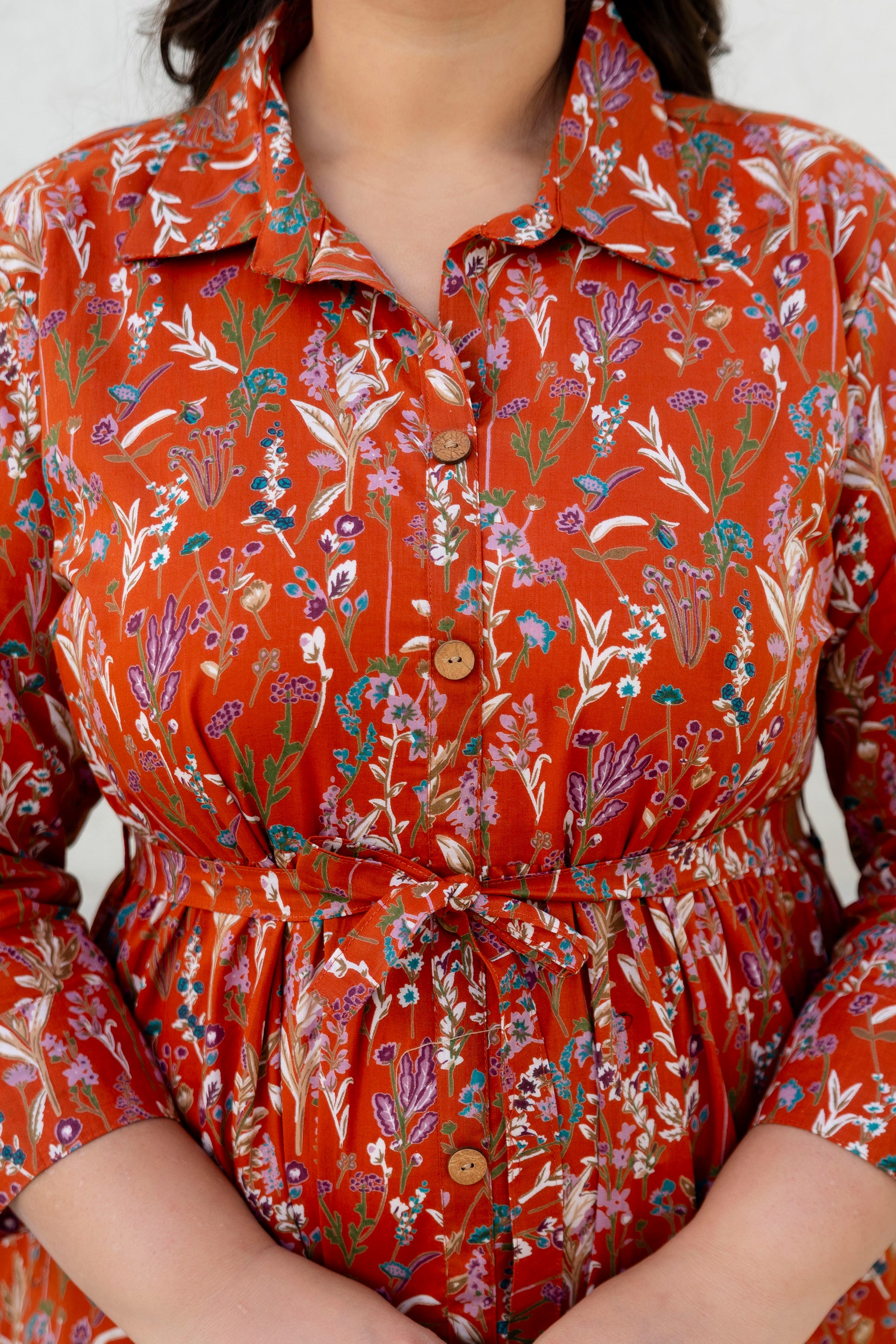 Rust Floral Plus Size Dress