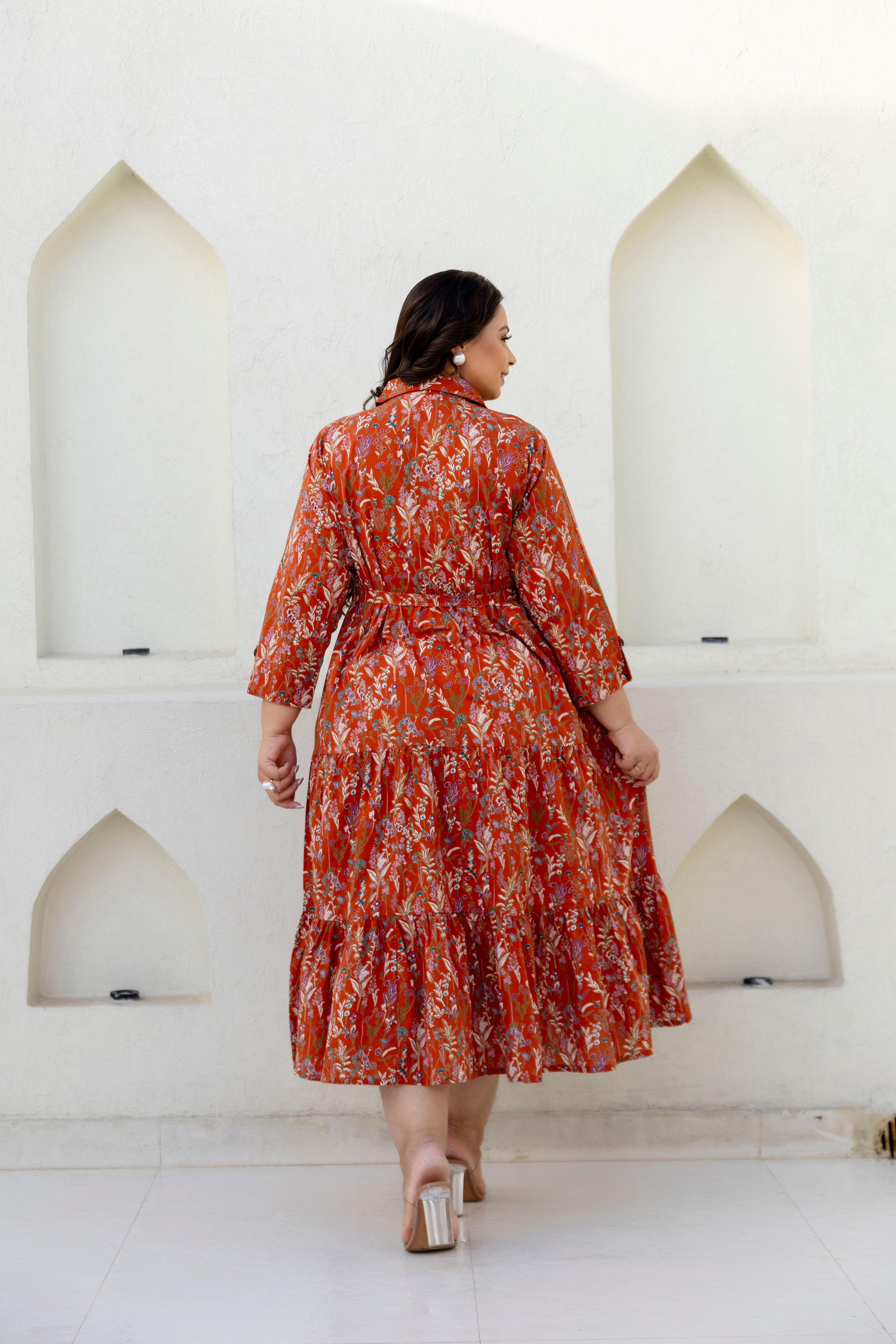 Rust Floral Plus Size Dress