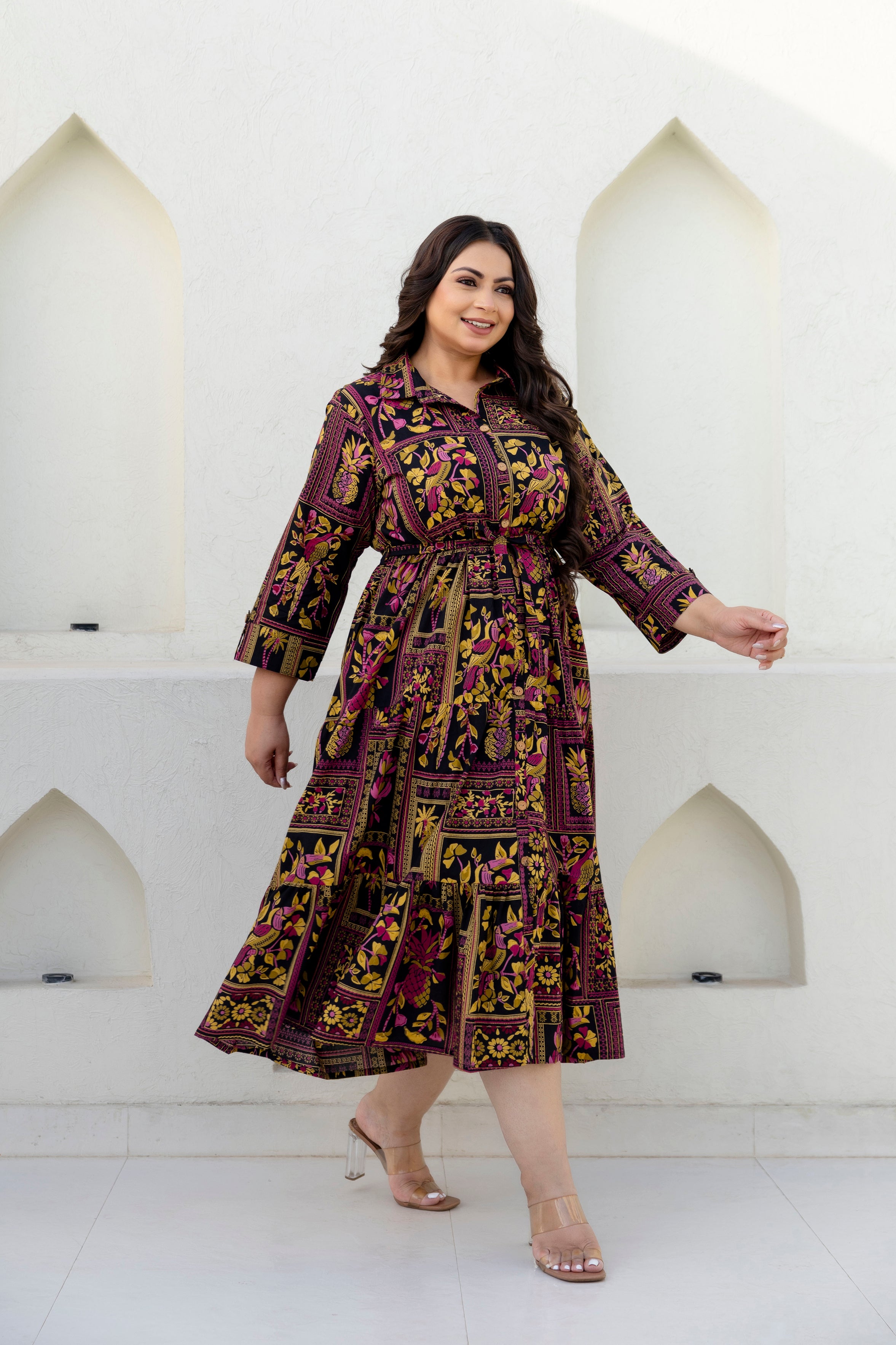 Deep Maroon Floral Plus Size Dress
