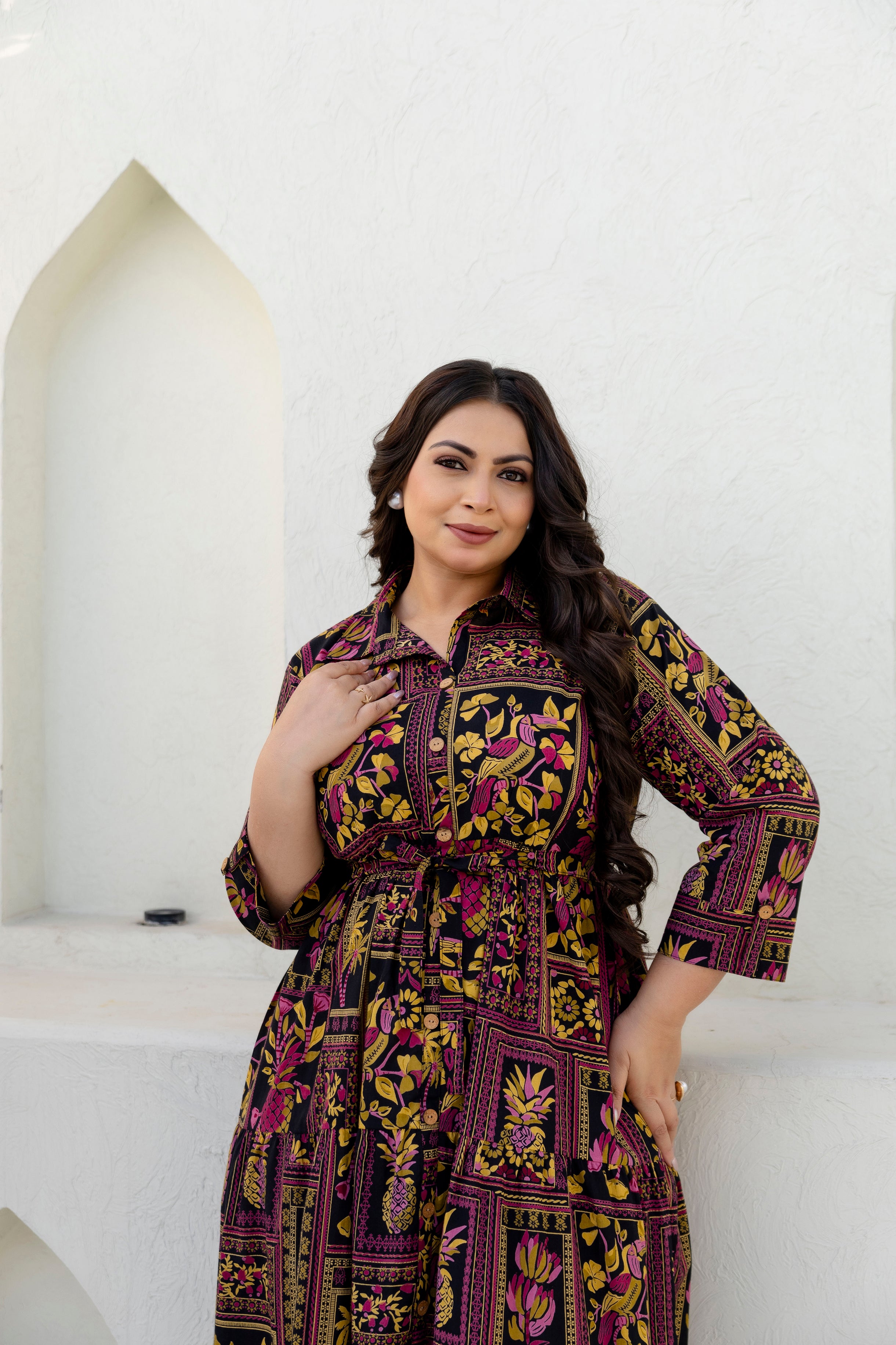Deep Maroon Floral Plus Size Dress