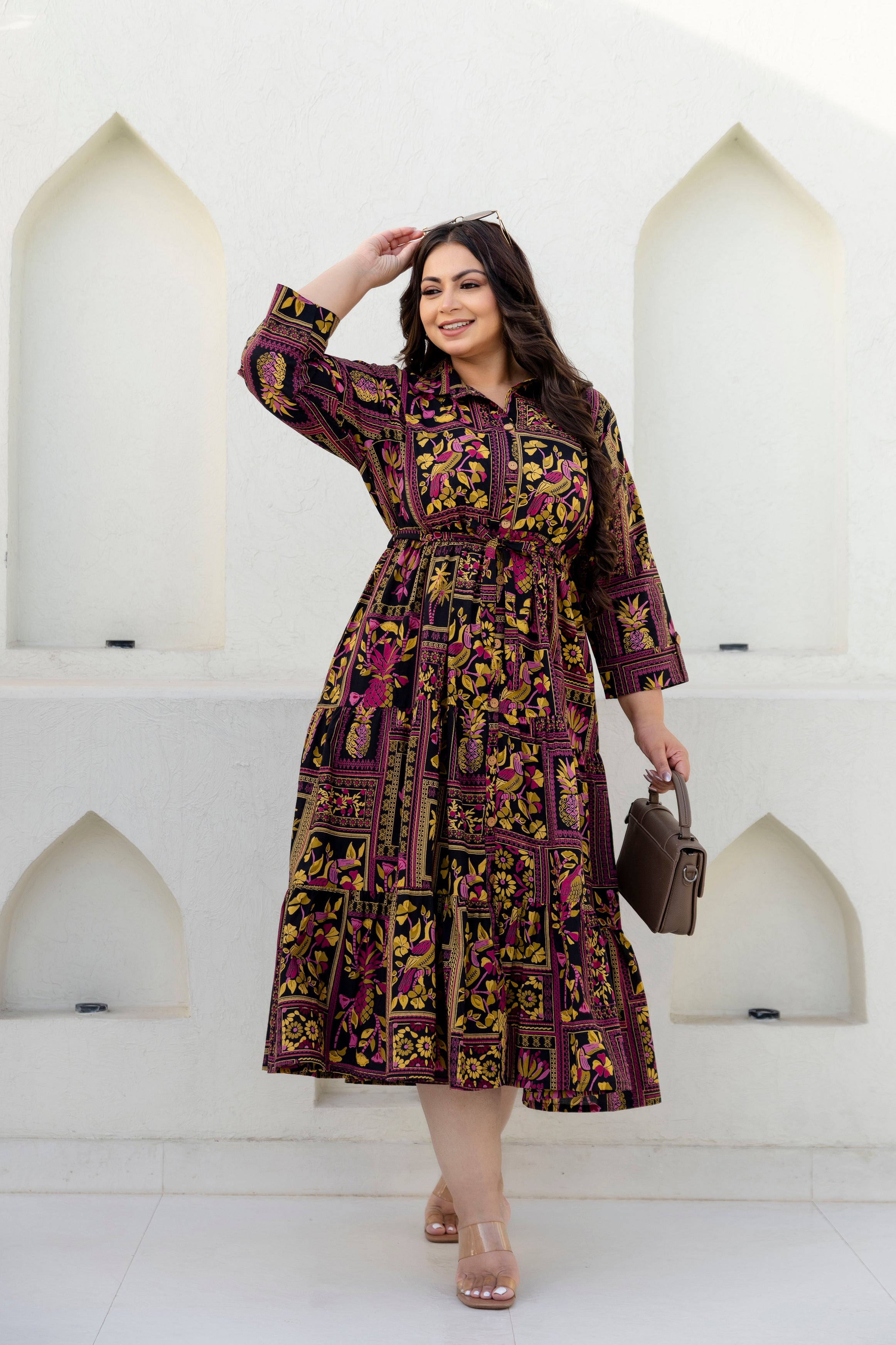 Deep Maroon Floral Plus Size Dress
