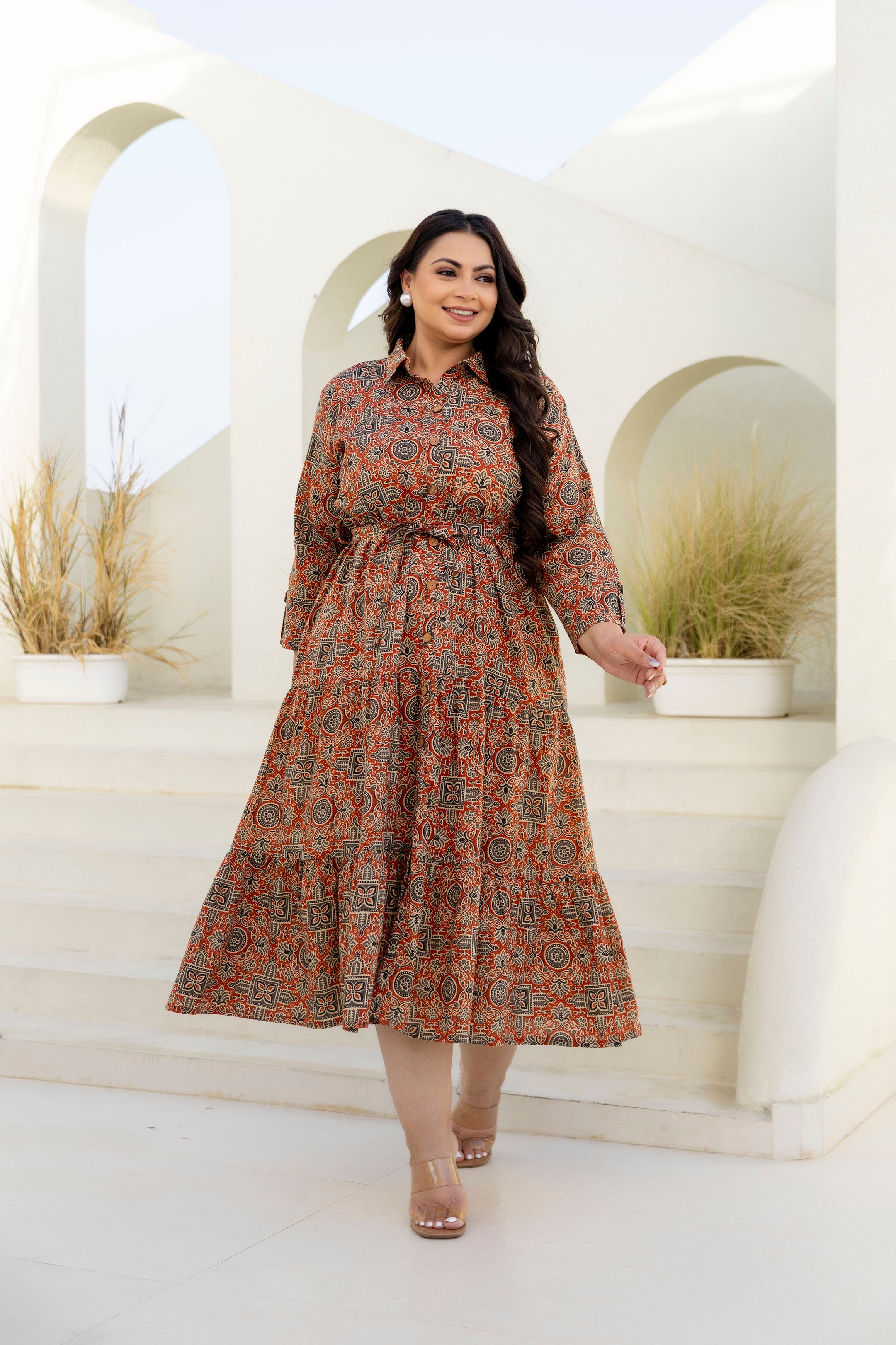 Beige Floral Plus Size Dress