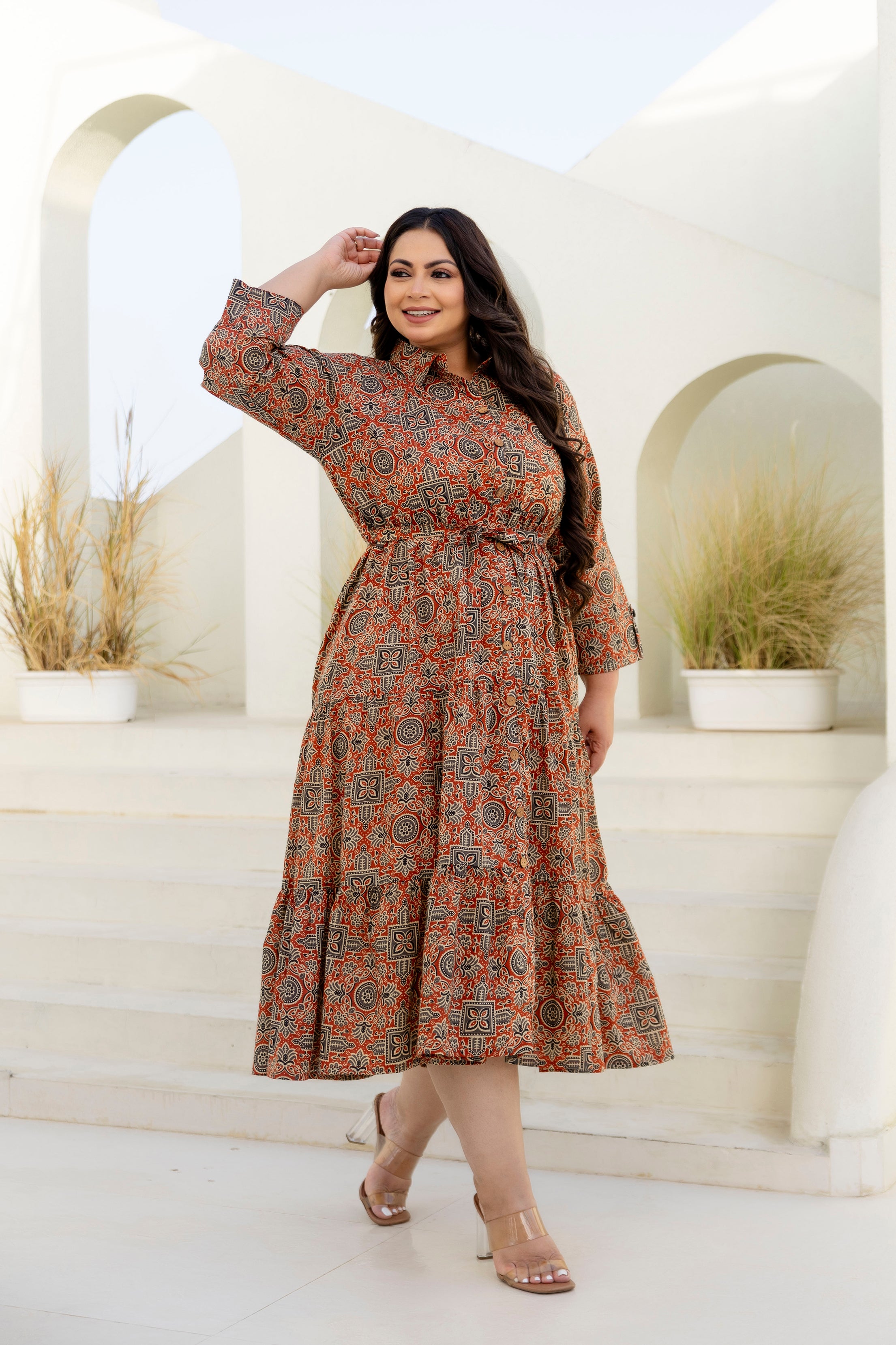 Beige Floral Plus Size Dress
