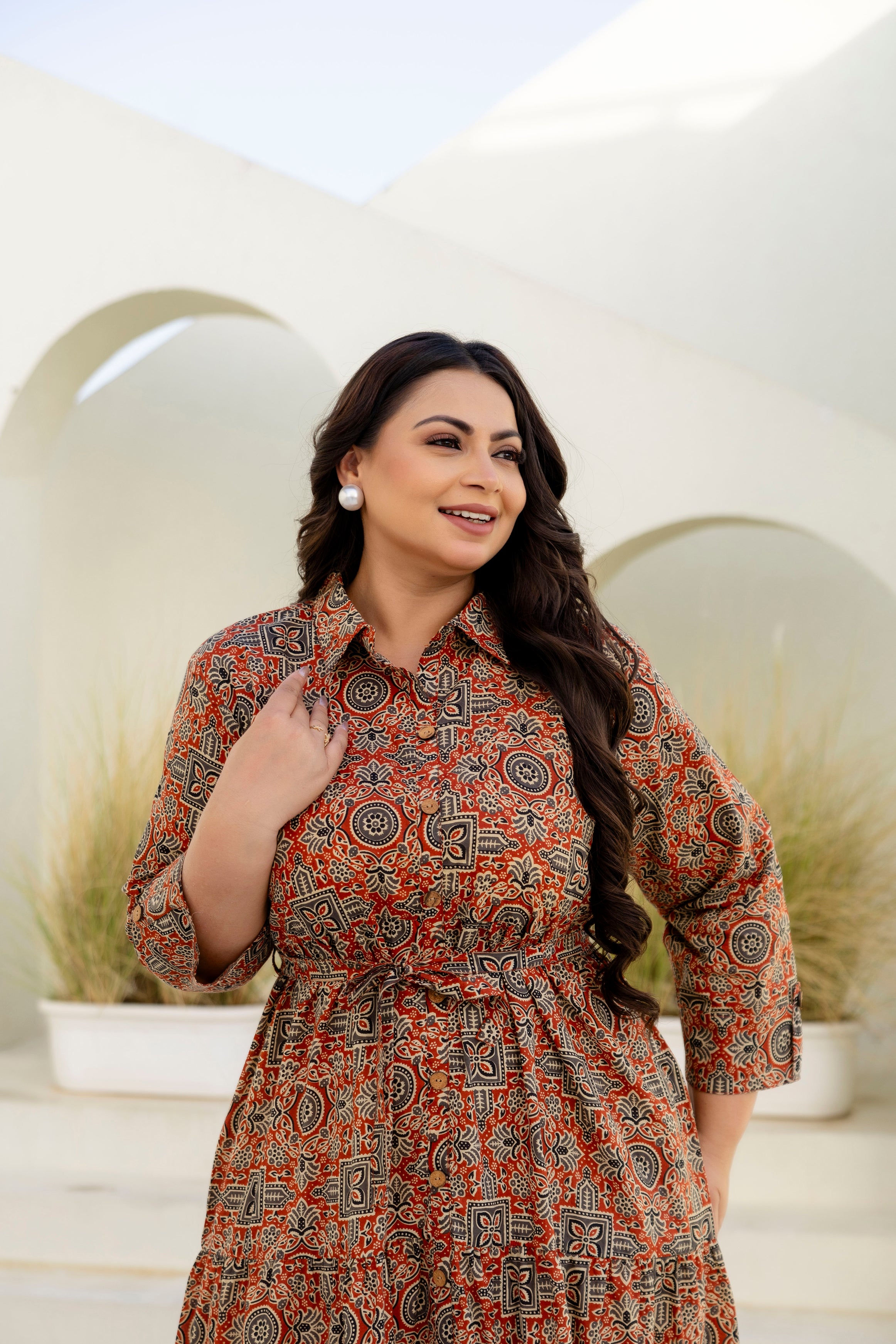 Beige Floral Plus Size Dress