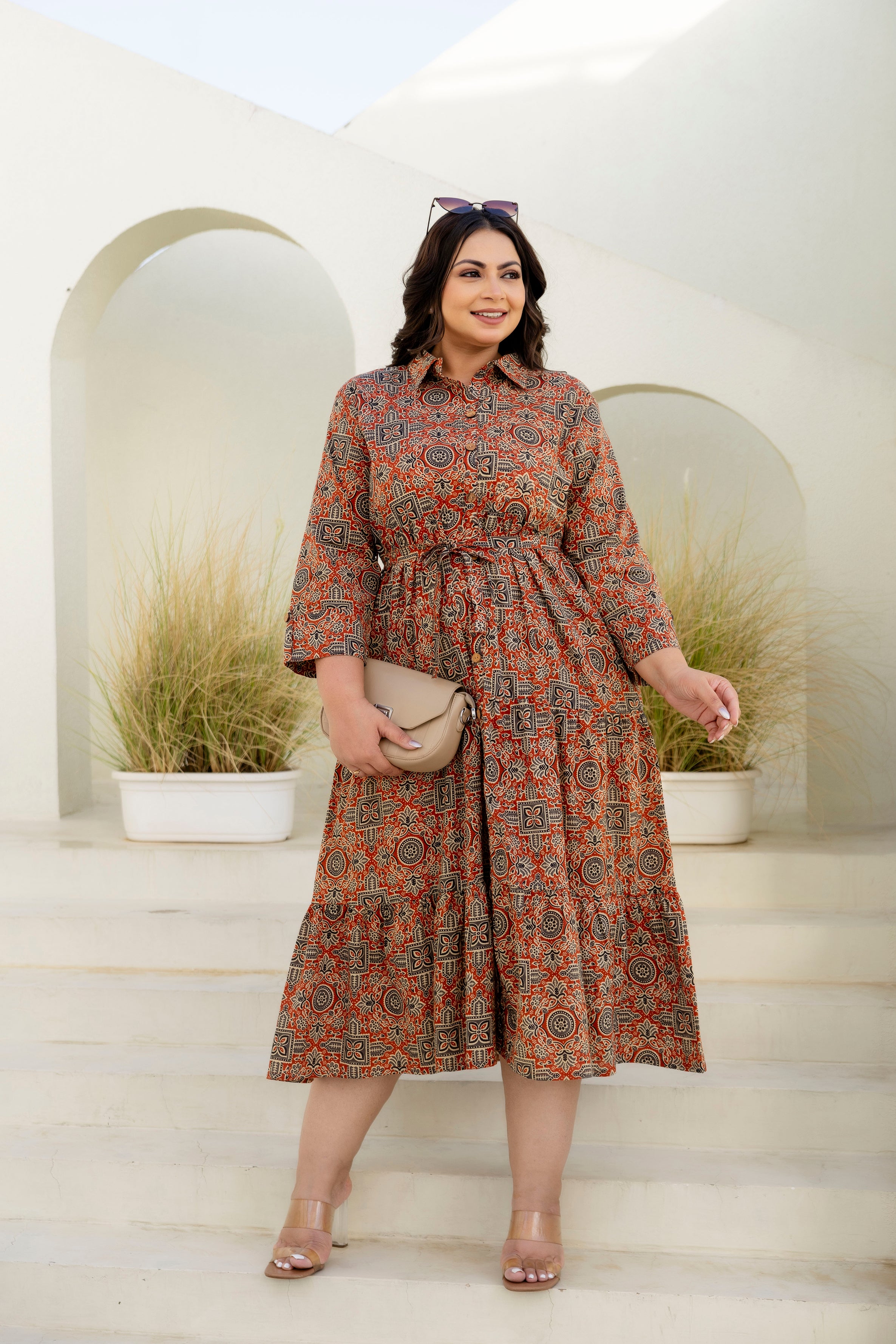 Beige Floral Plus Size Dress