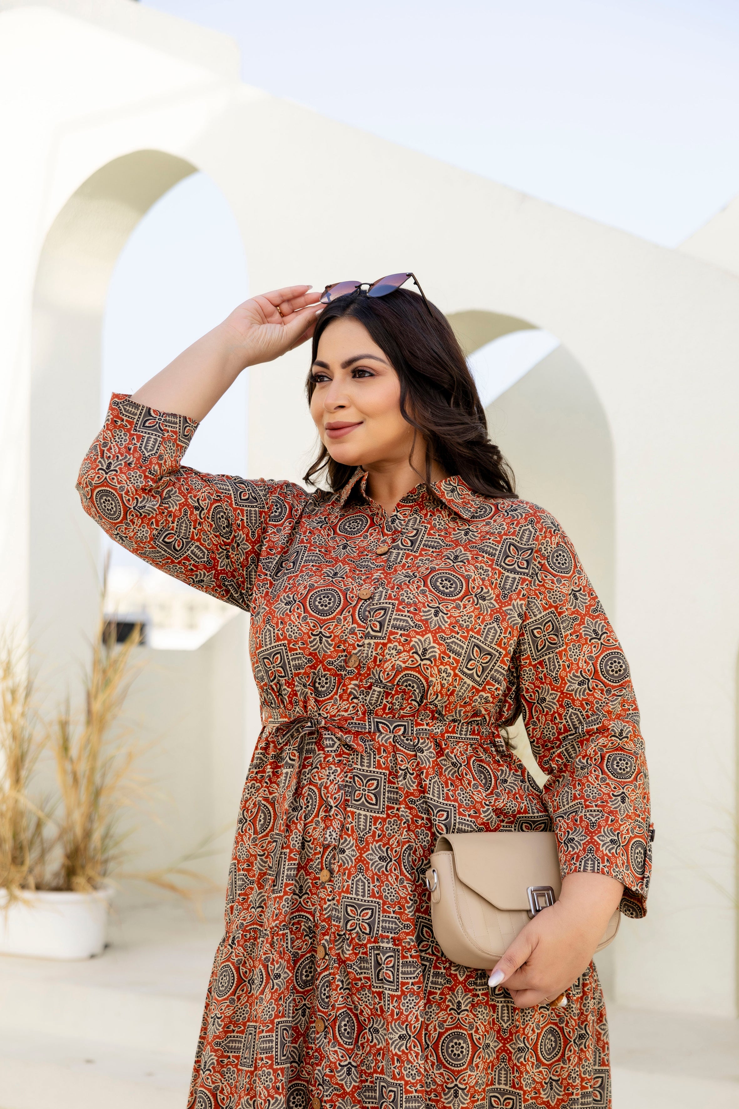 Beige Floral Plus Size Dress