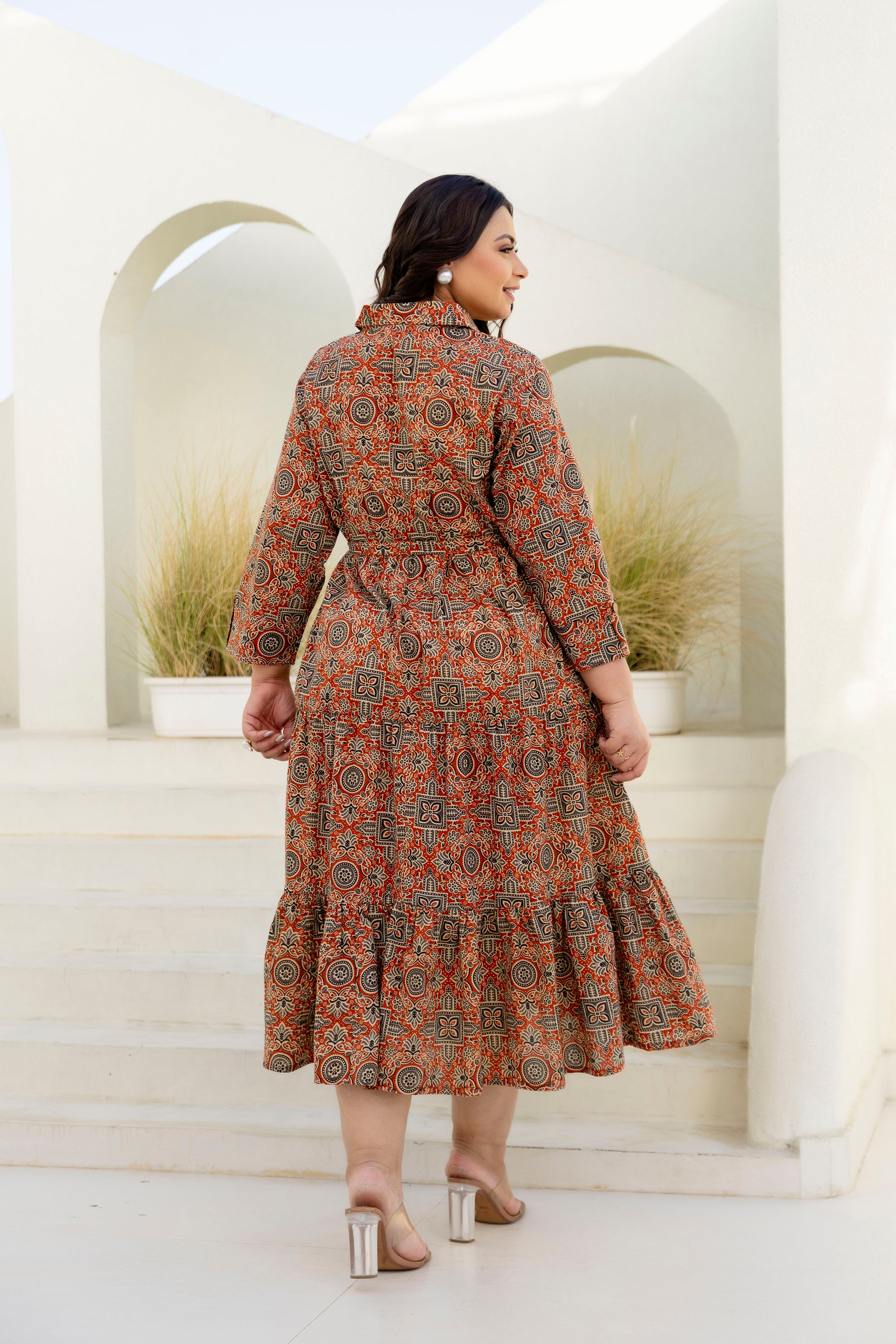 Beige Floral Plus Size Dress