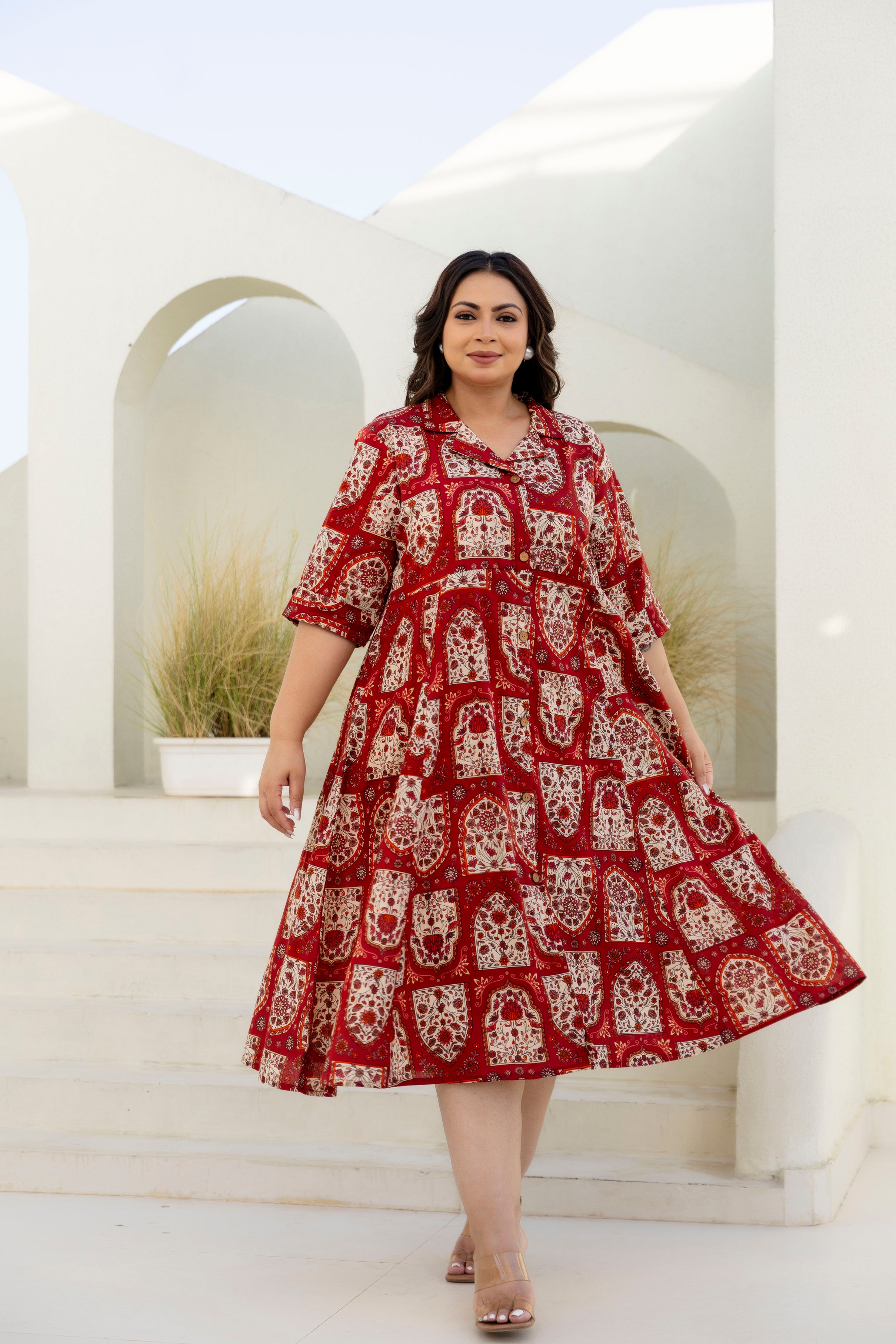 Wine Floral Plus Size Dress