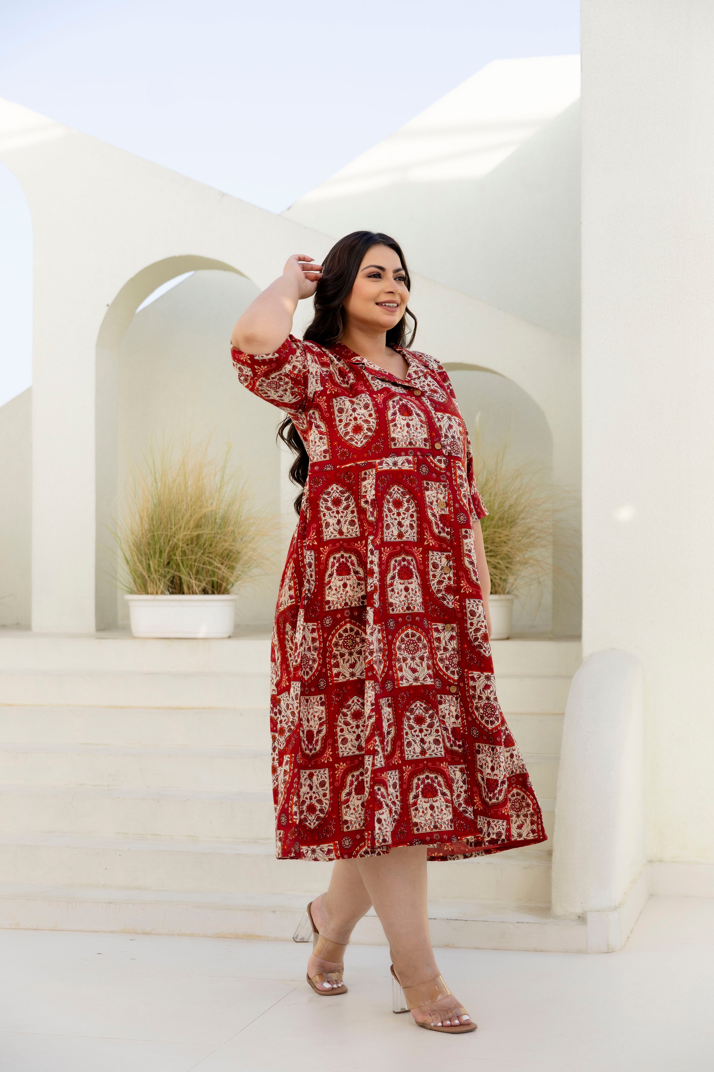 Wine Floral Plus Size Dress