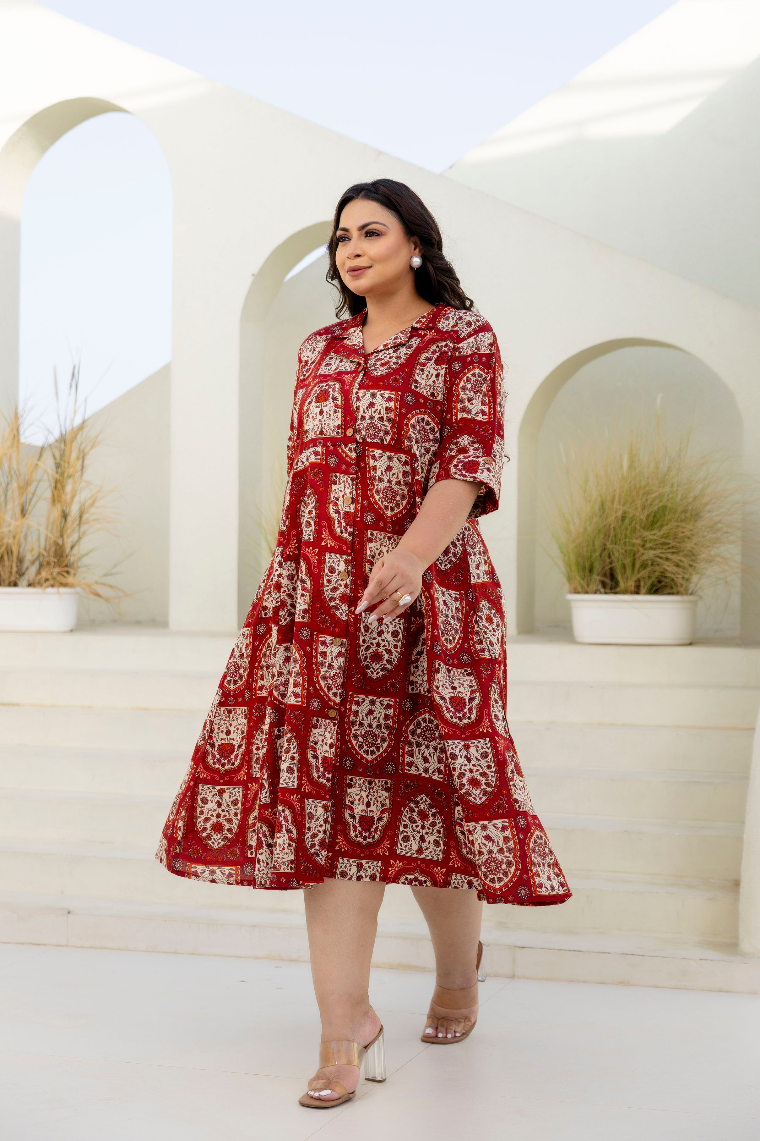 Wine Floral Plus Size Dress