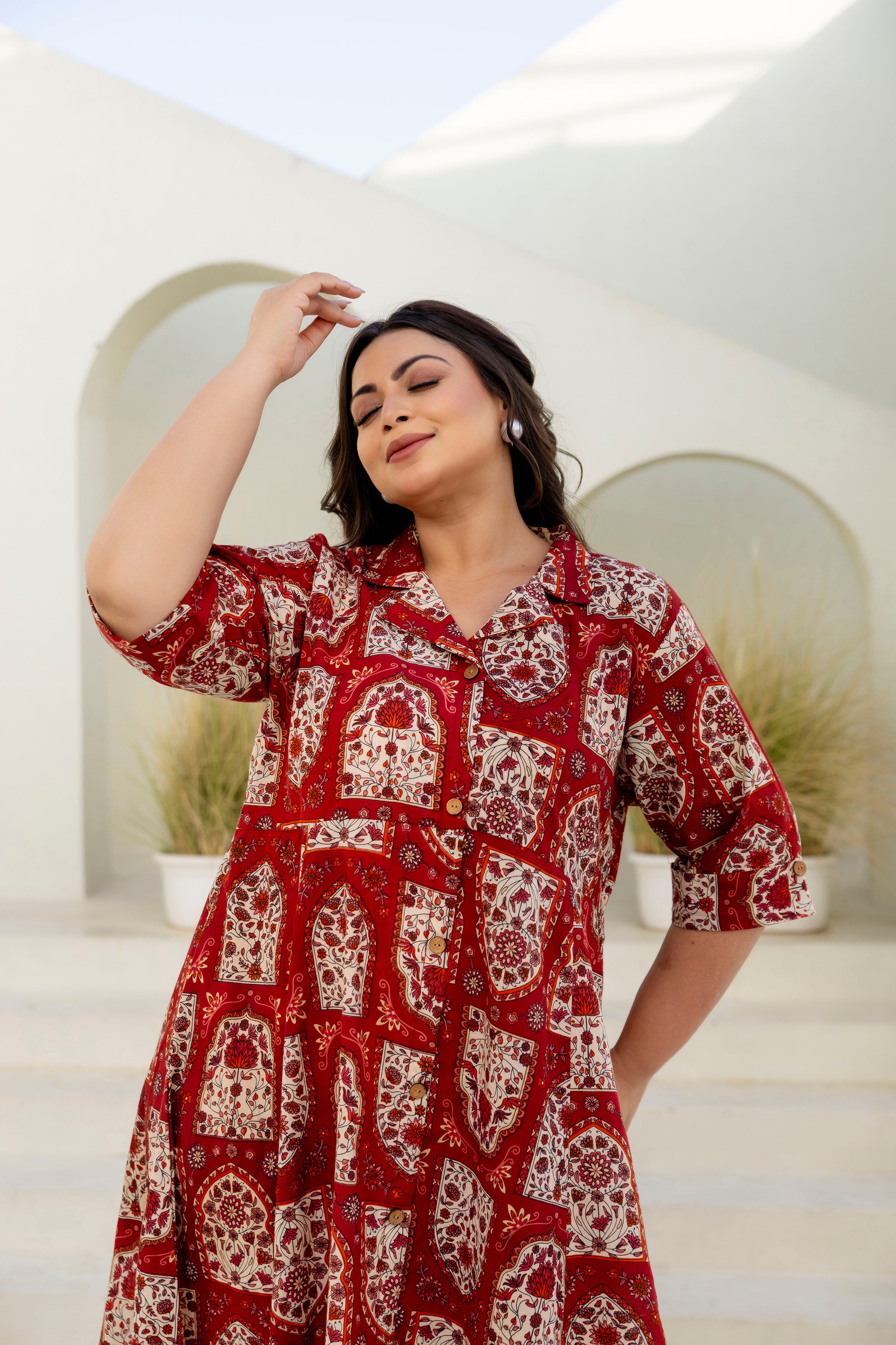 Wine Floral Plus Size Dress